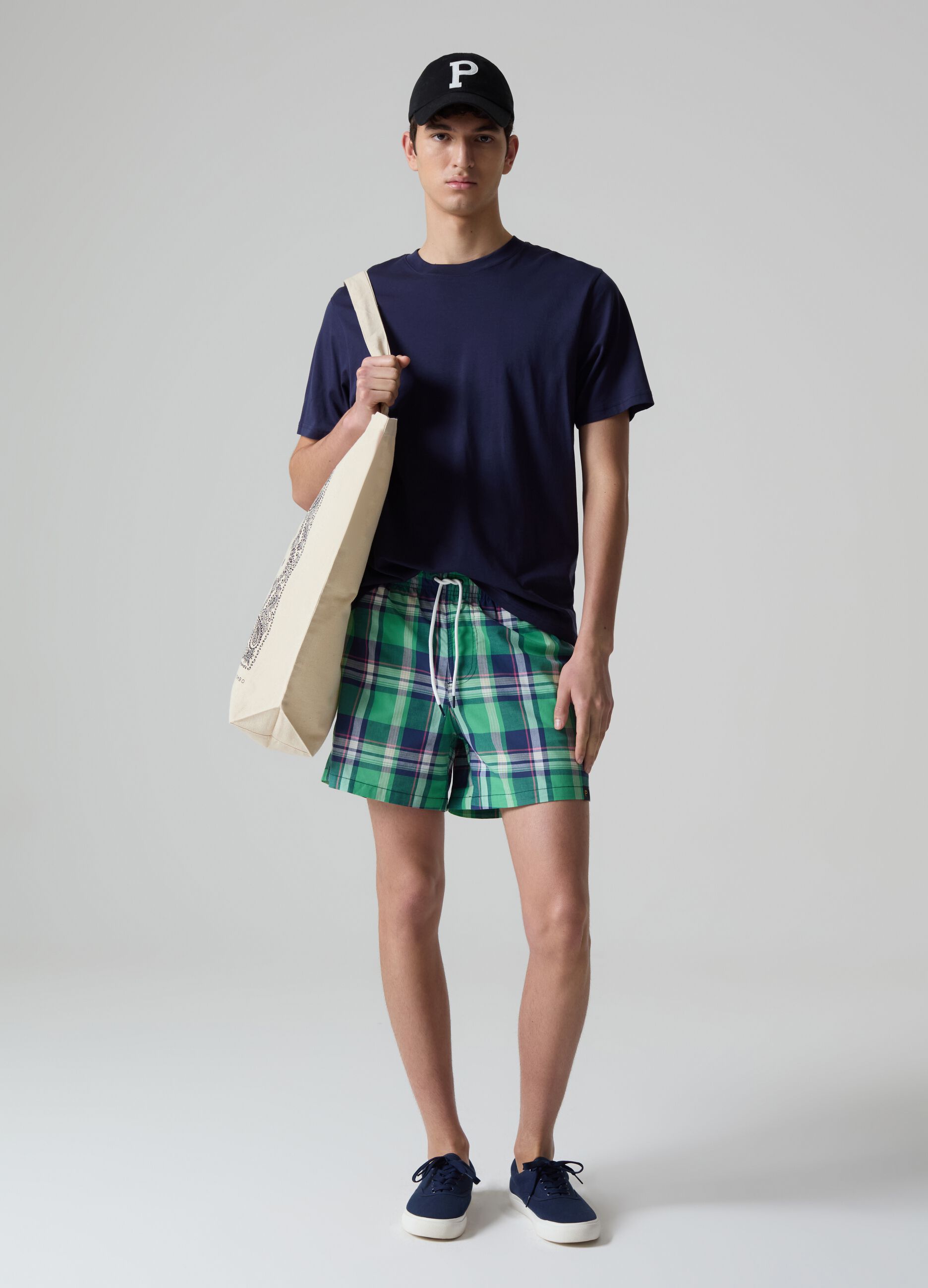 Bermuda swim shorts in check cotton