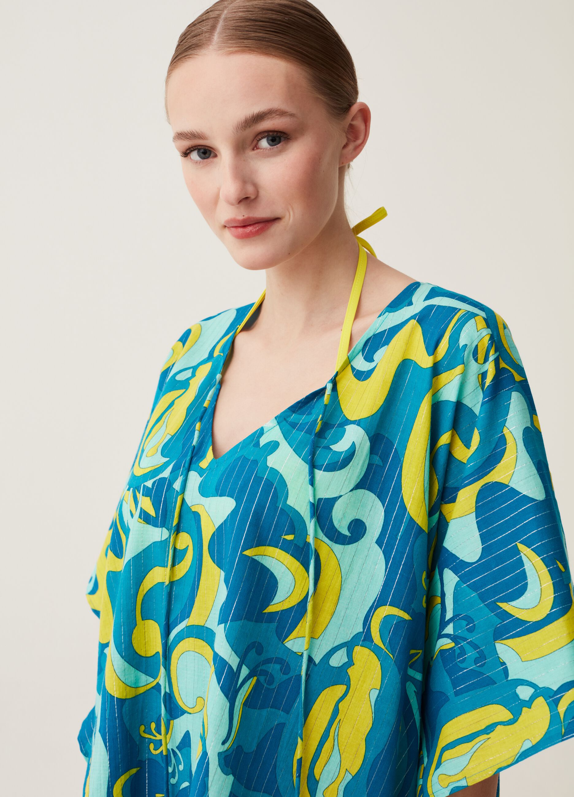 Beach cover-up poncho with all-over print