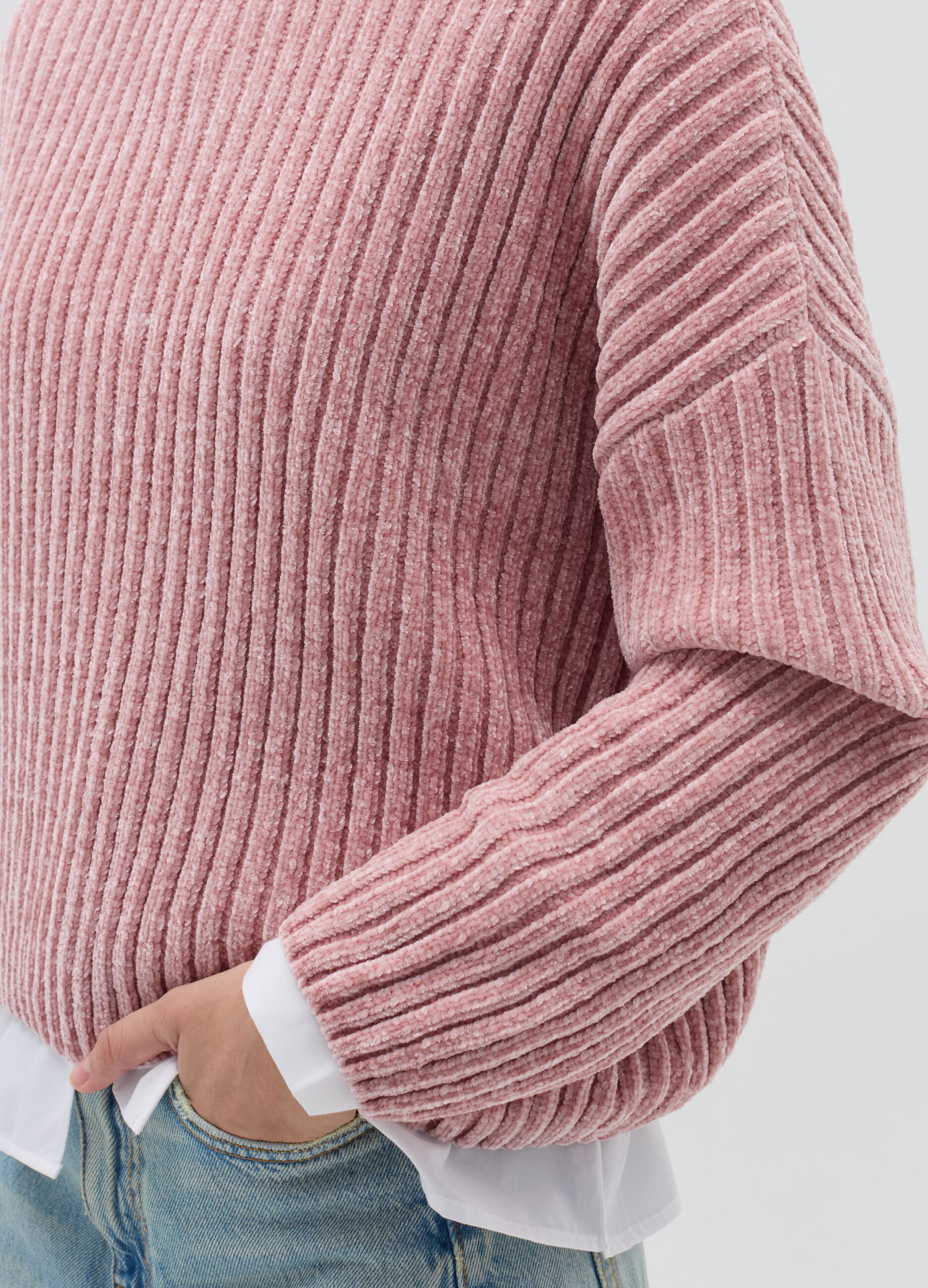 Chenille pullover with mock neck