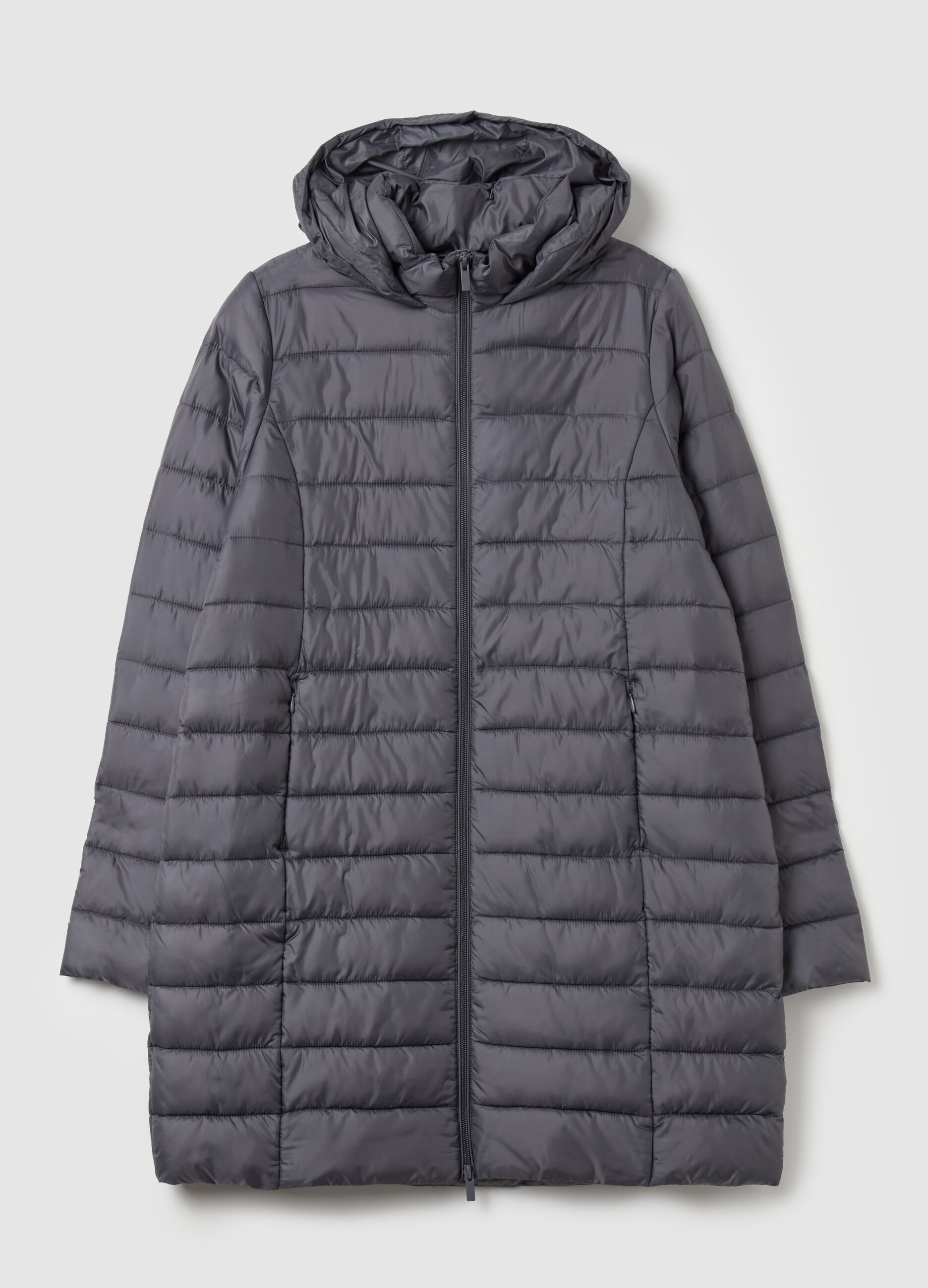 Curvy long down jacket with hood