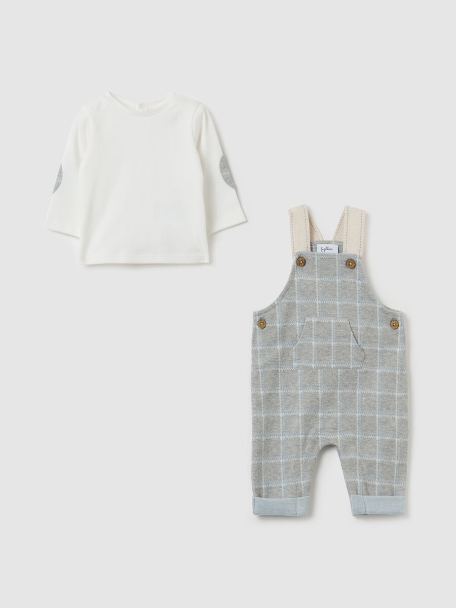 T-shirt and dungarees set with check print_3