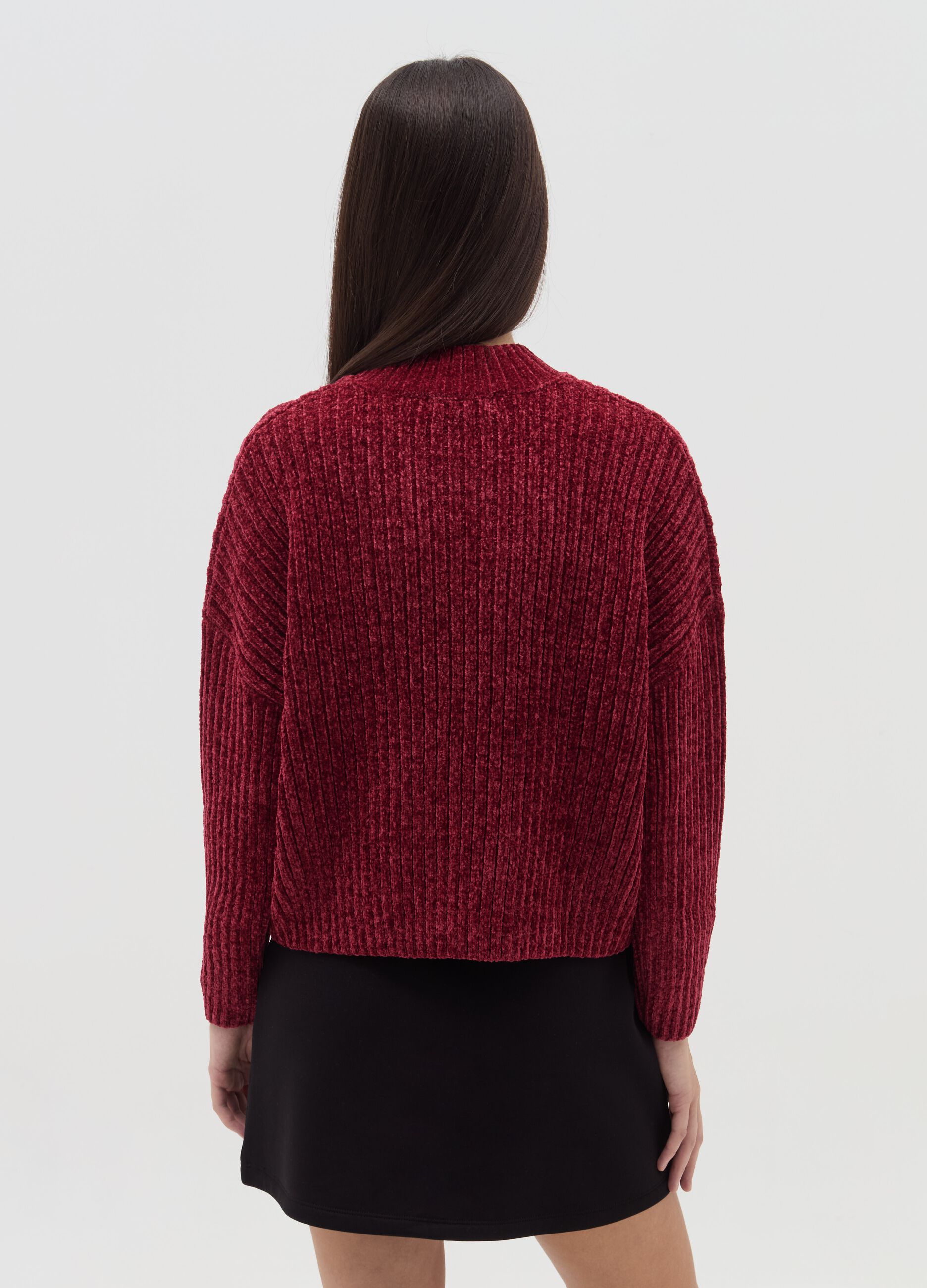 Chenille pullover with mock neck