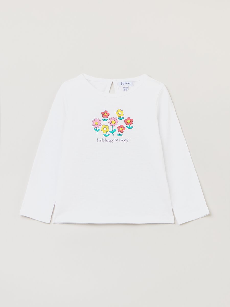 T-shirt in slub jersey con stampa fiori_0