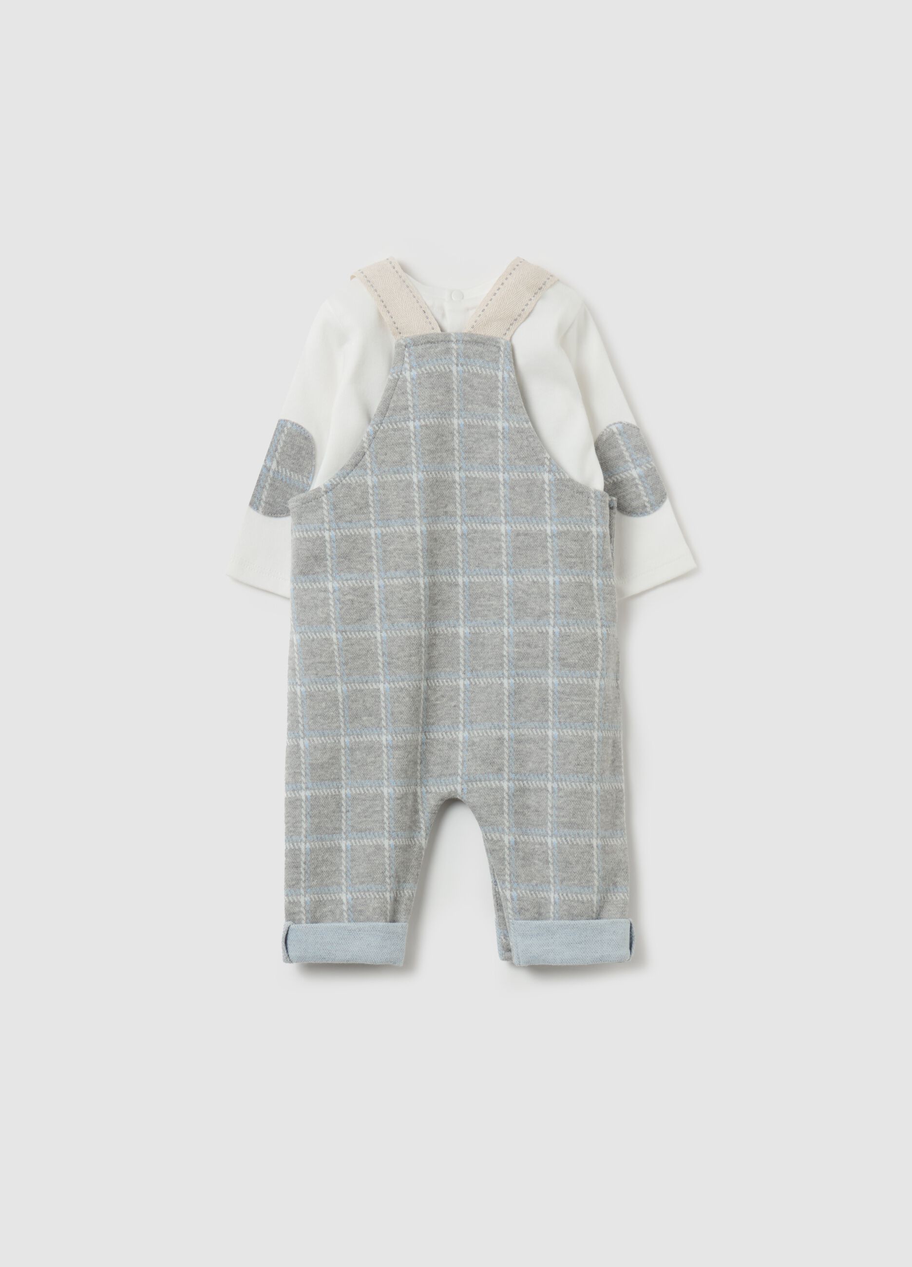 T-shirt and dungarees set with check print