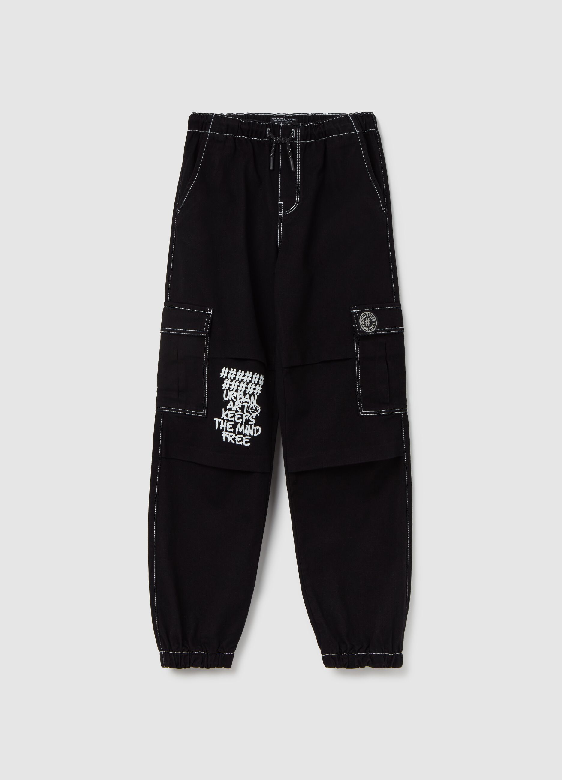 Cargo joggers with drawstring and print