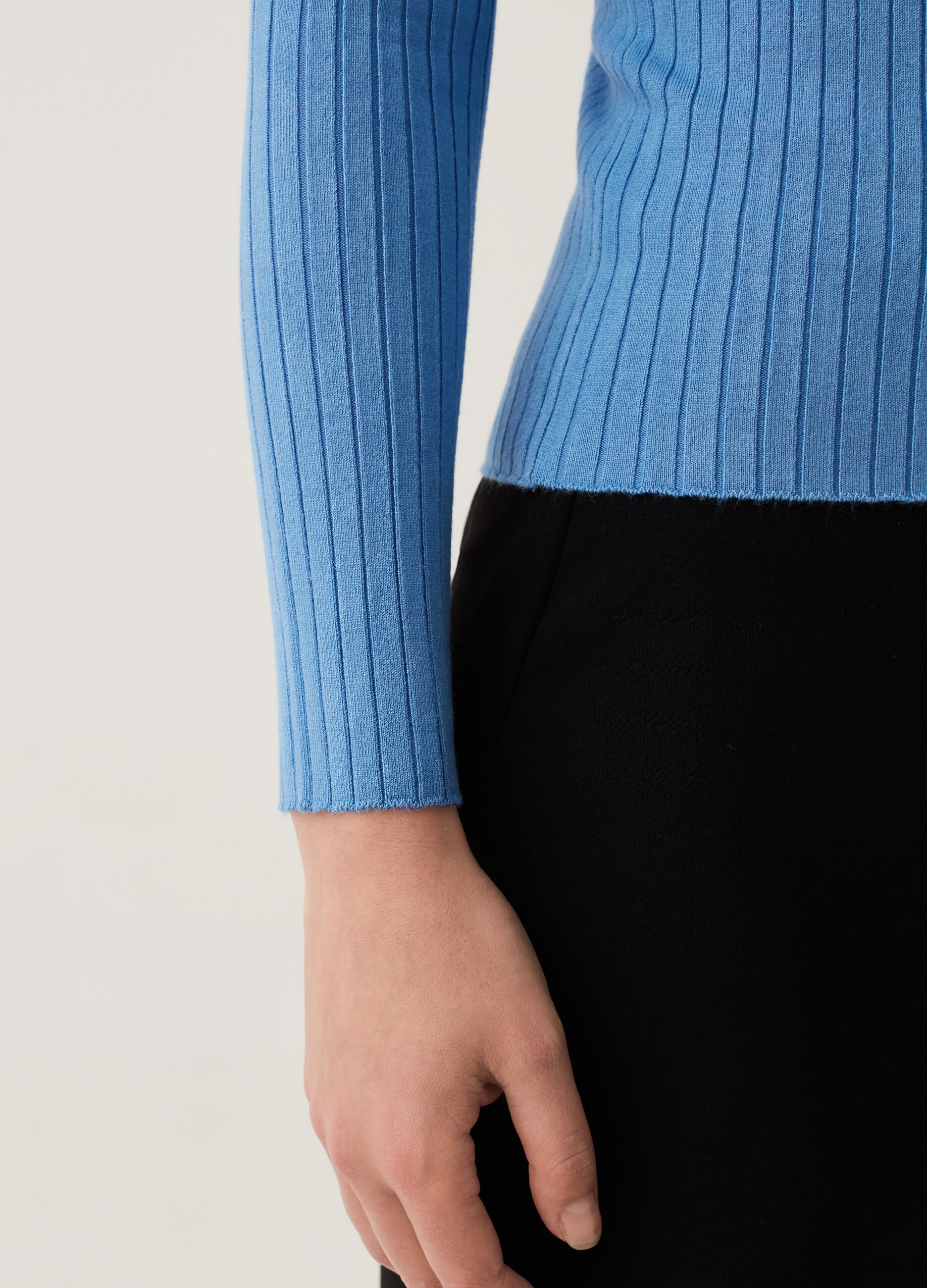 Mock neck pullover with flat ribbing