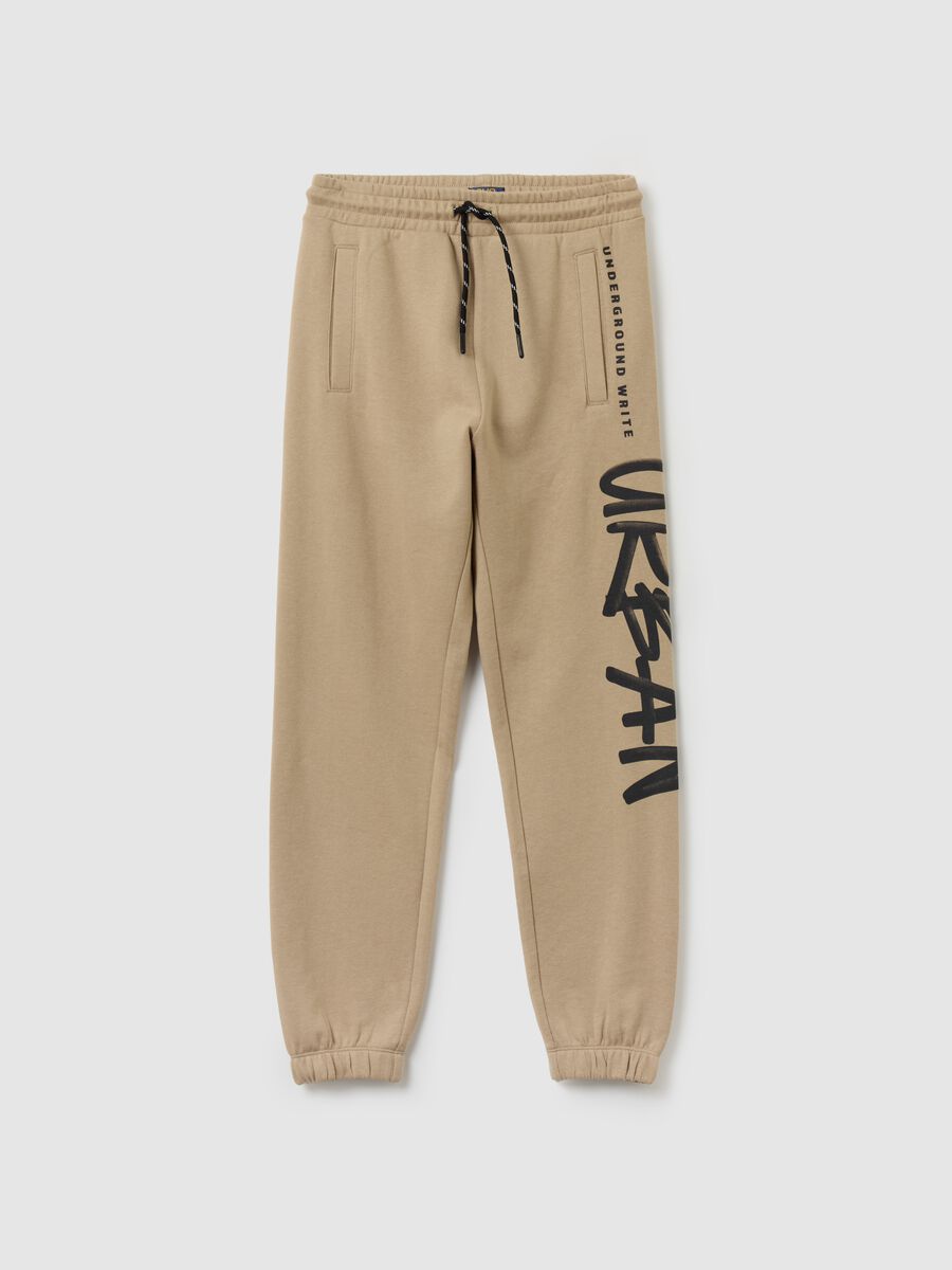 Fleece joggers with drawstring and print_0