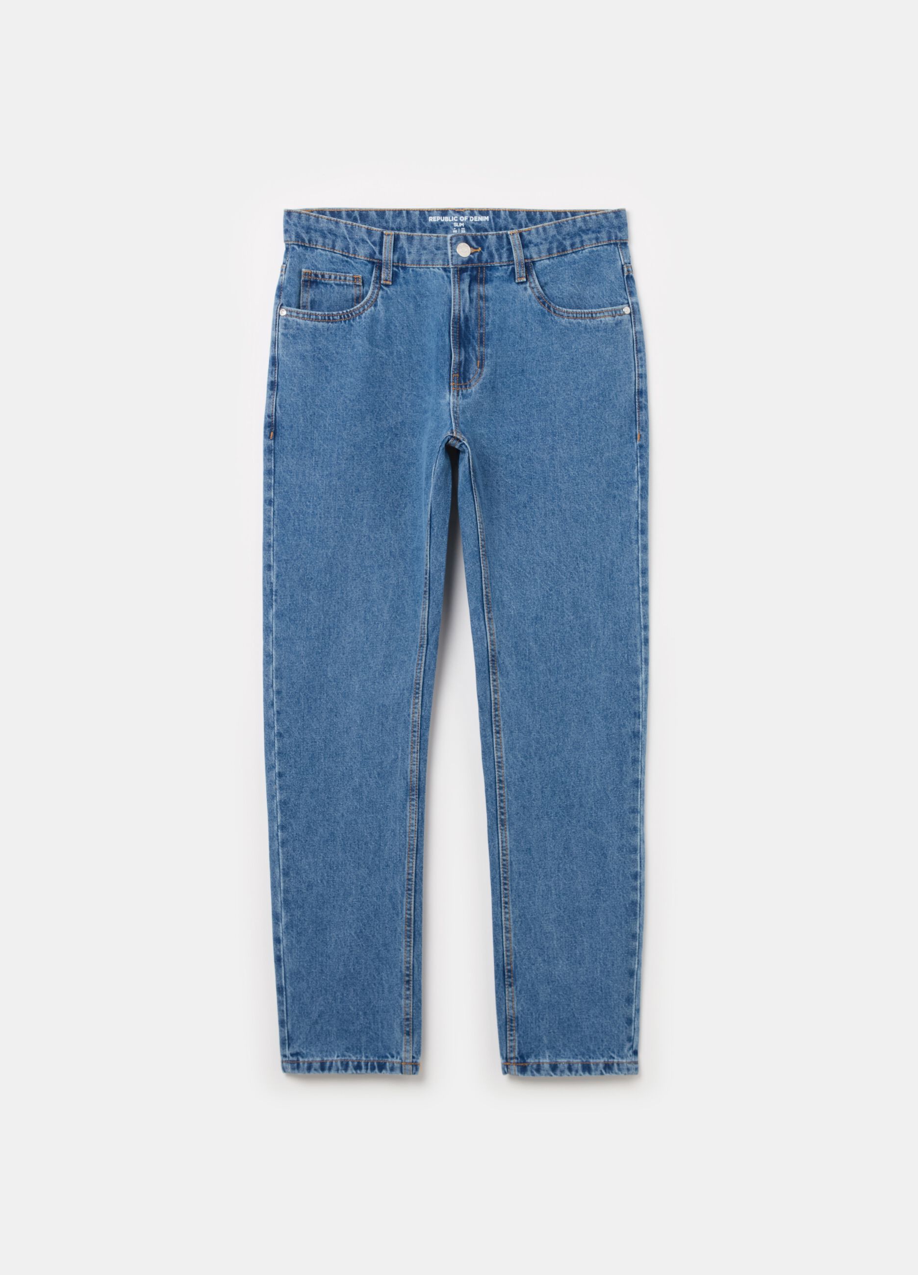 Slim-fit acid-wash jeans