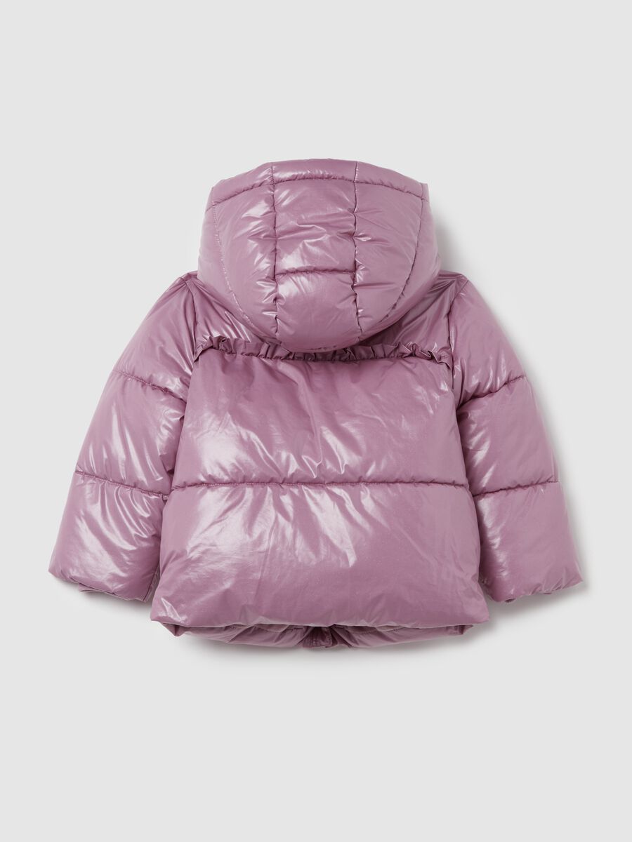 Shiny quilted padded jacket with hood_1