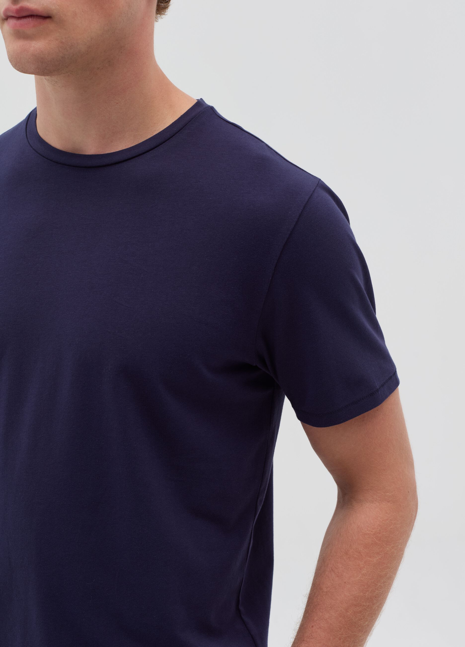 Stretch cotton T-shirt with crew-neck