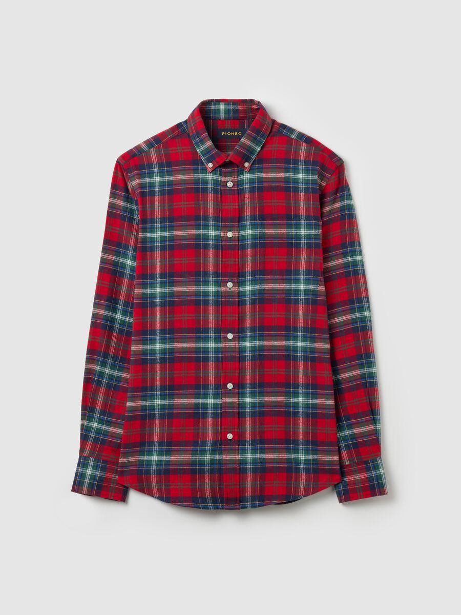 Flannel shirt with check pattern and button-down collar_4