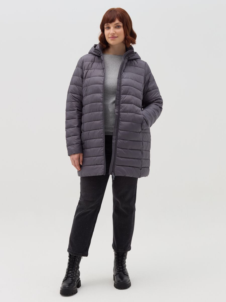 Curvy long down jacket with hood_0