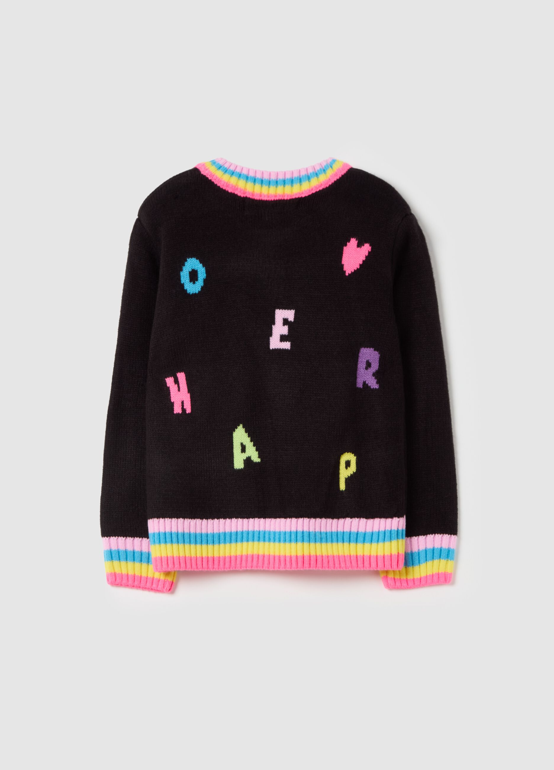 Pullover con lettering multicolore all-over