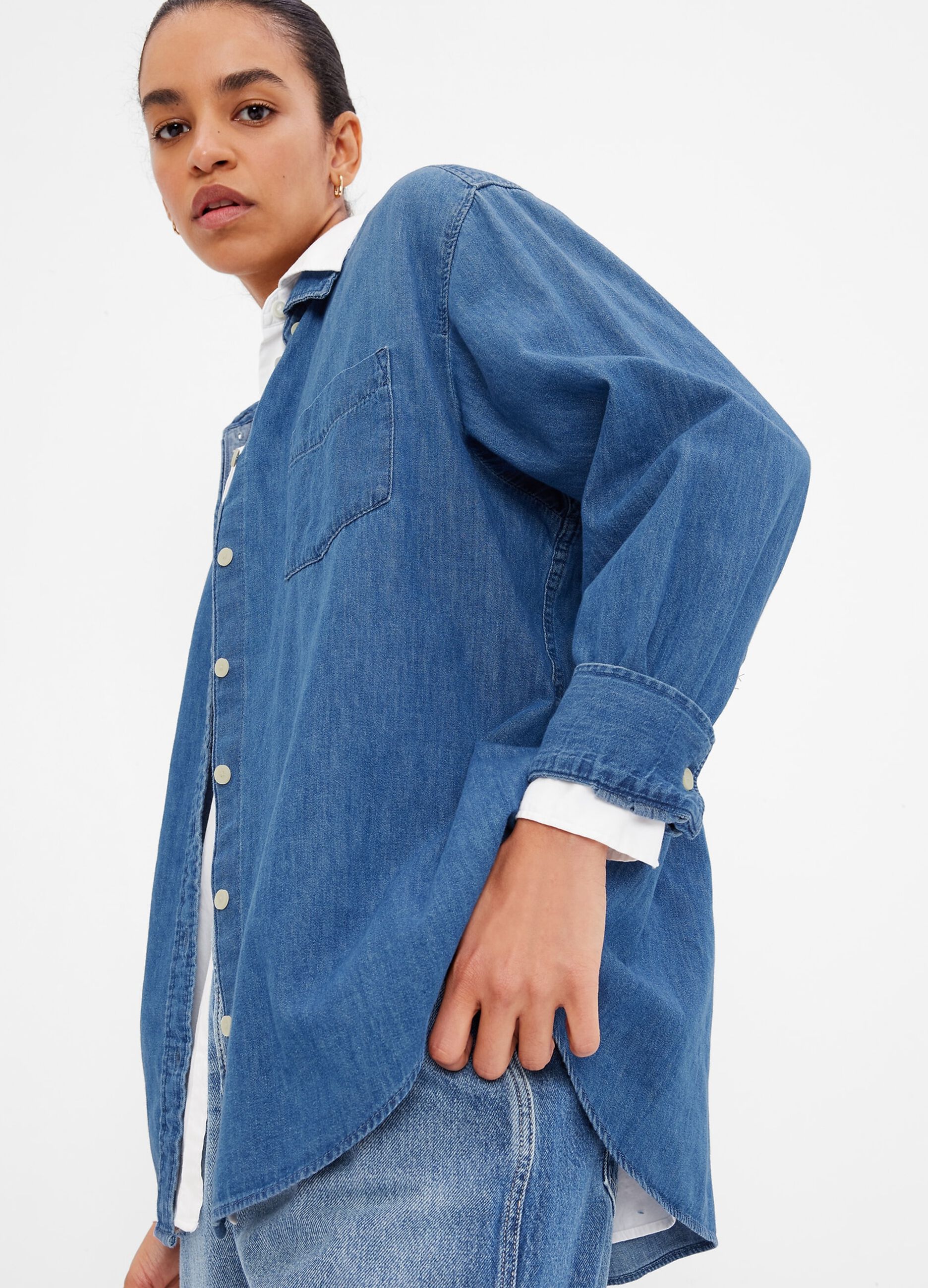 Oversized denim shirt with pocket