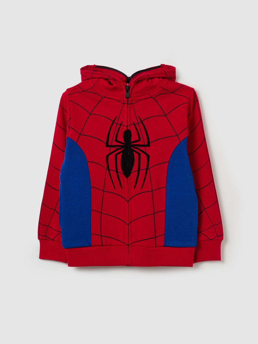 Full-zip sweatshirt with hood and Spider-Man print_0