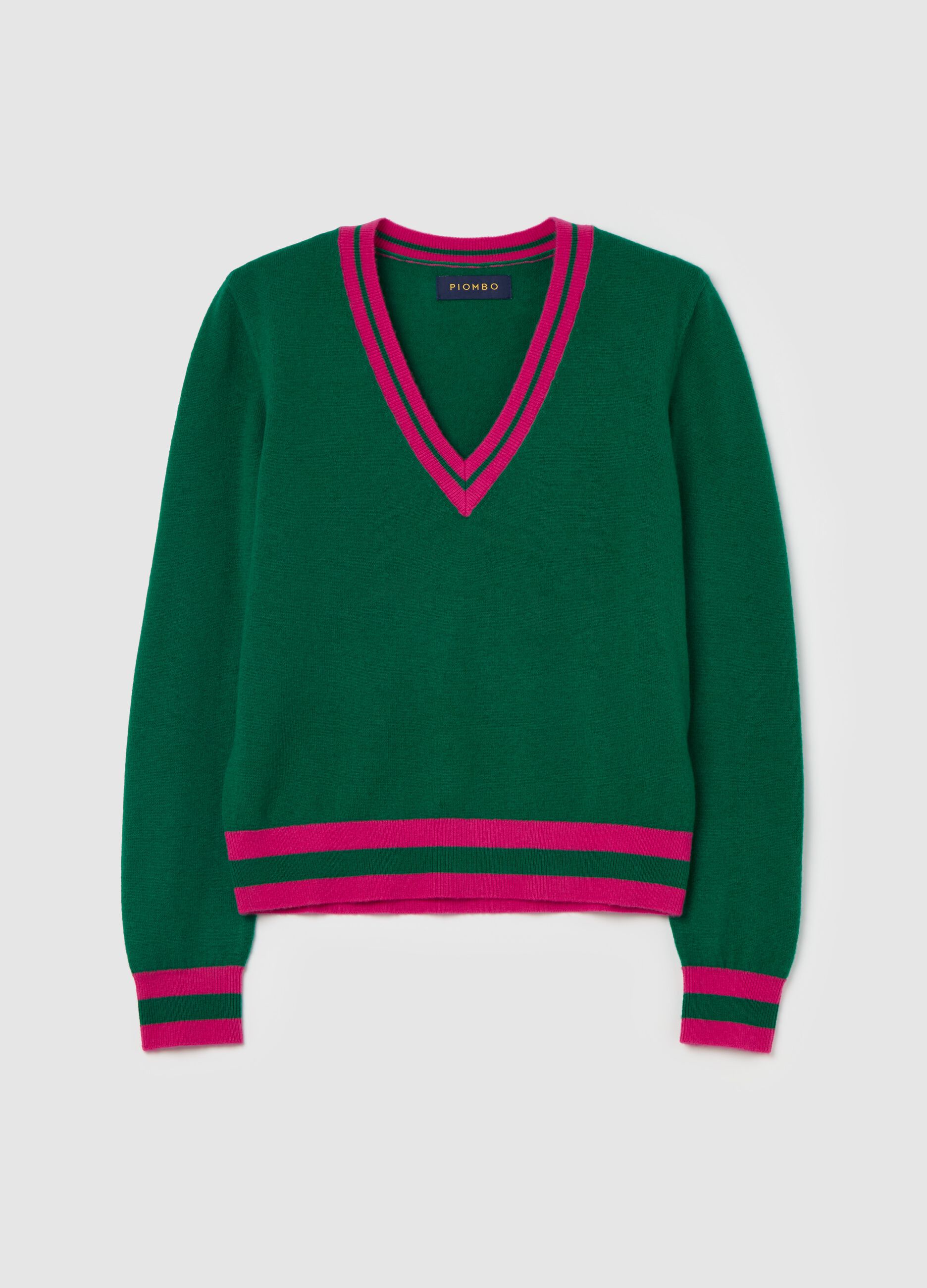 Wool pullover with striped trims