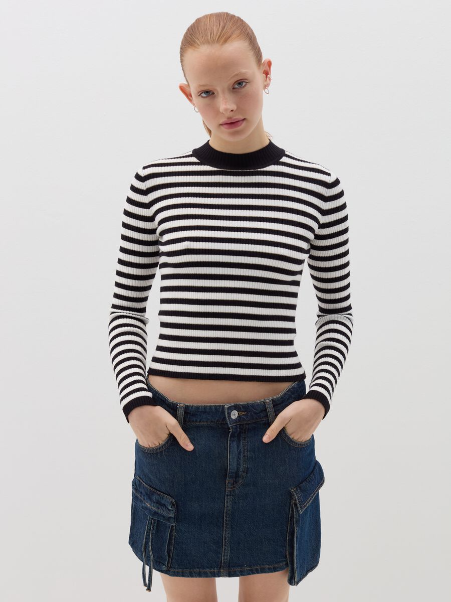 Ribbed T-shirt with striped pattern_1