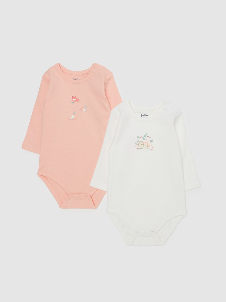 Two-pack organic cotton bodysuits with animals print_0