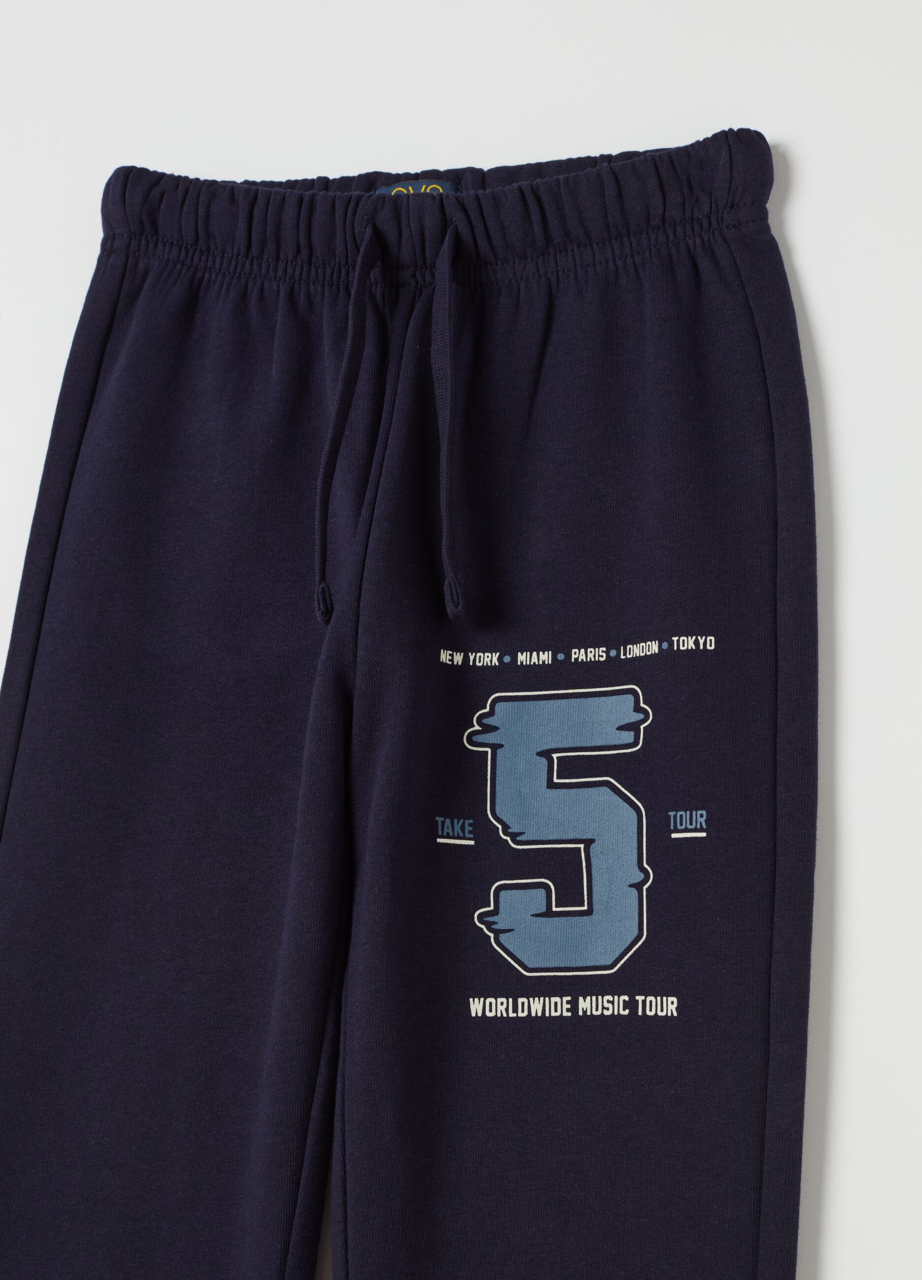 Fleece joggers with drawstring and print