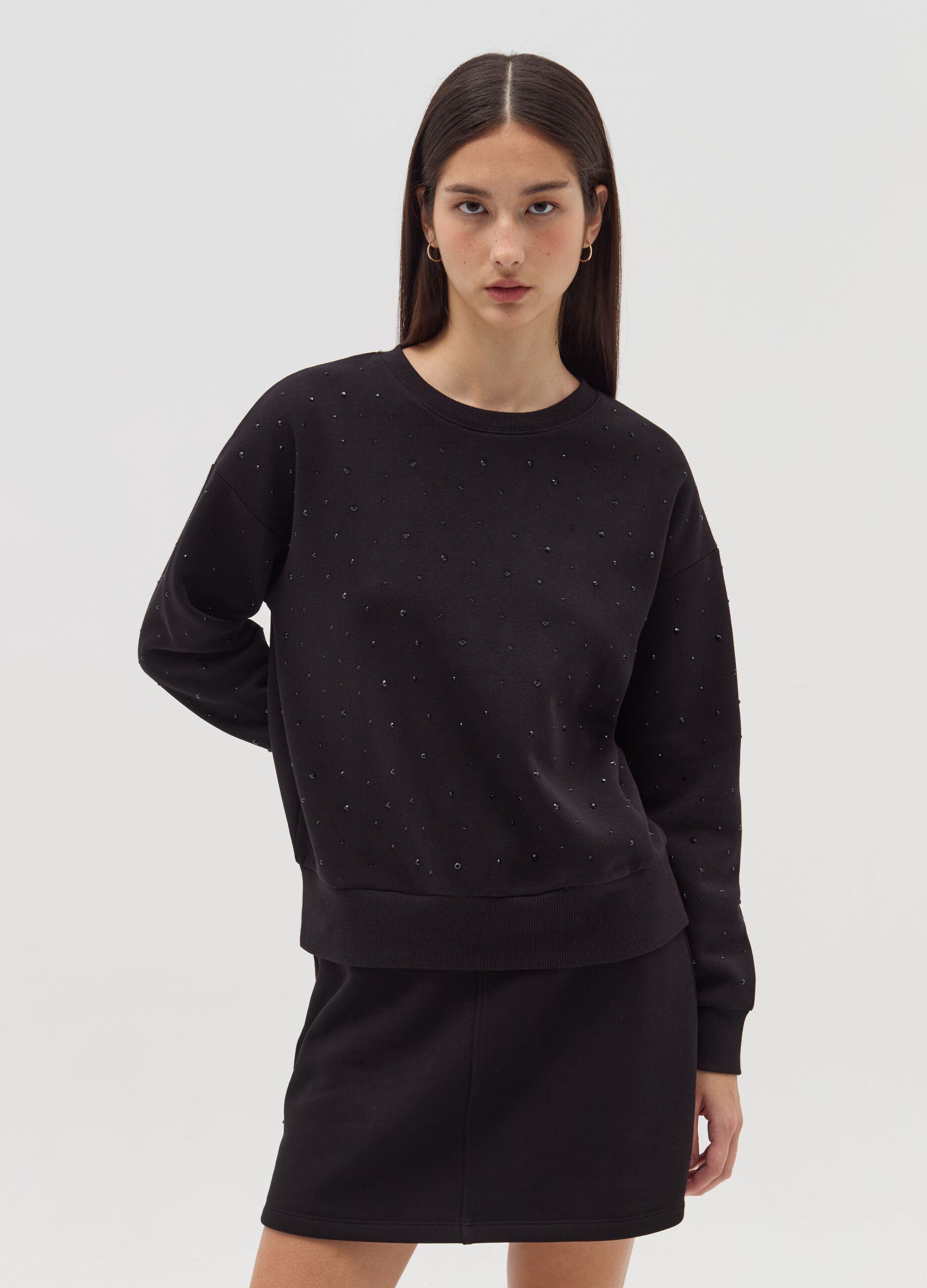 Oversized sweatshirt with all-over diamantés