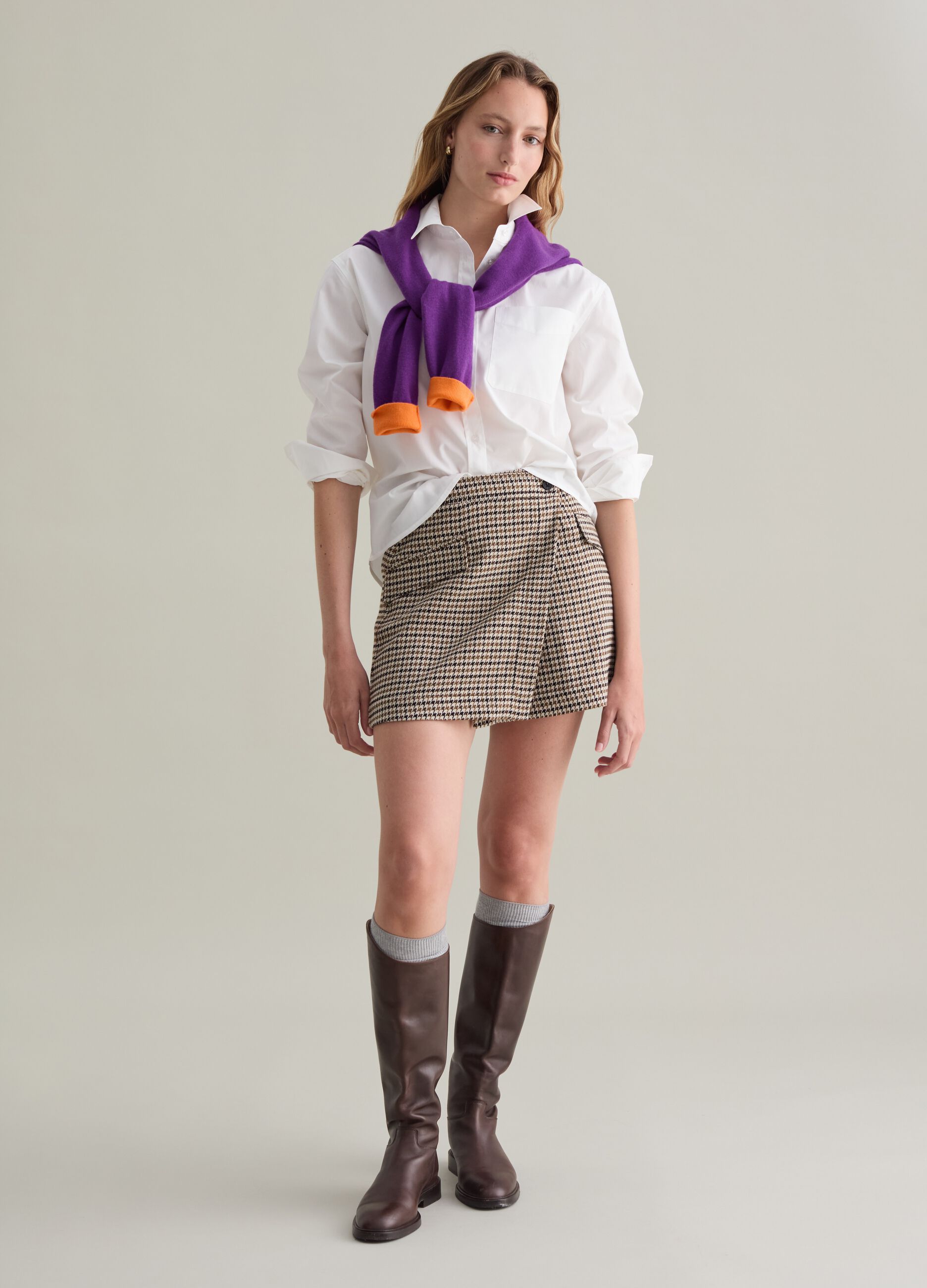 Wraparound houndstooth miniskirt