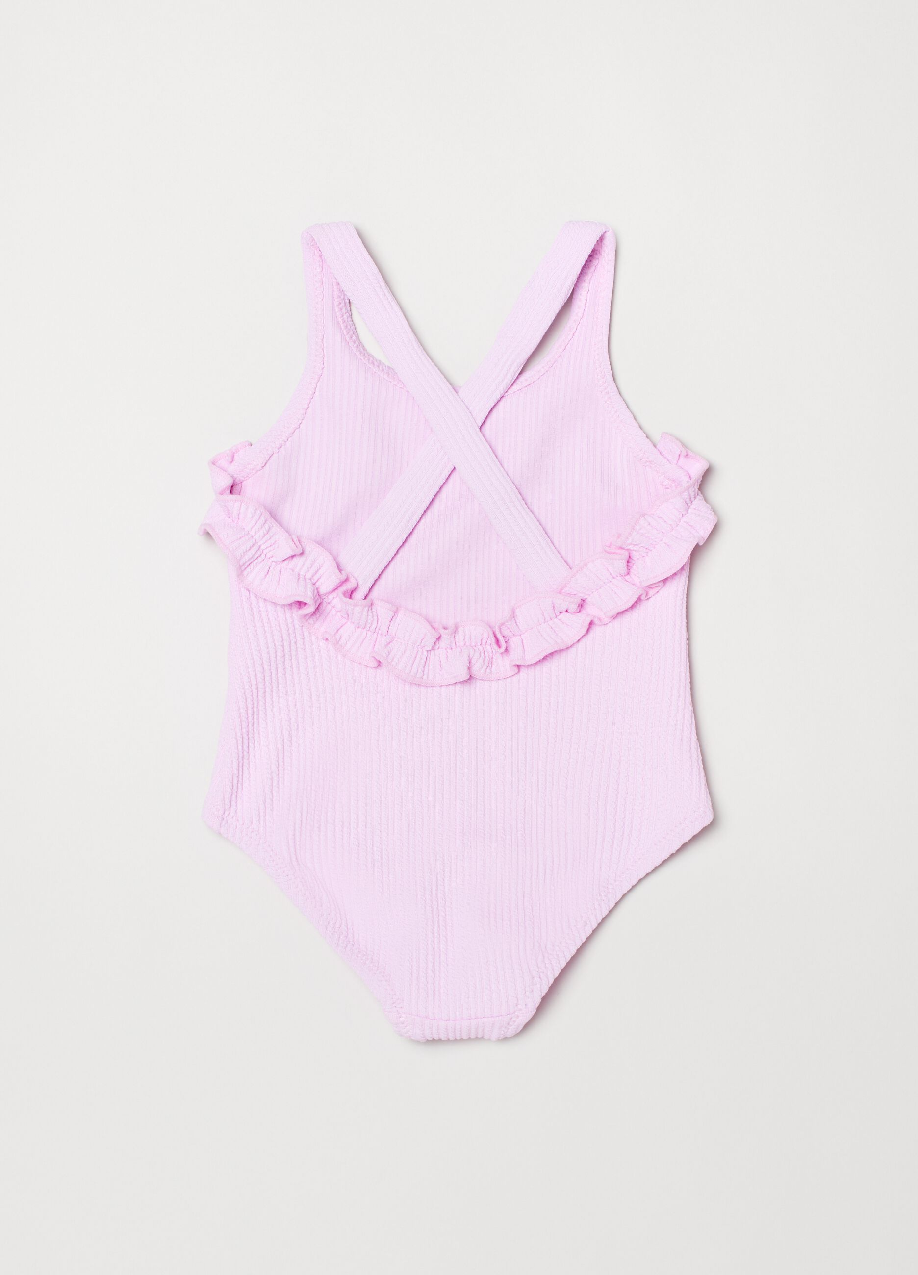 Ribbed one-piece swimsuit with frill