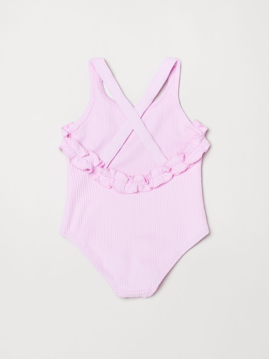 Ribbed one-piece swimsuit with frill_1