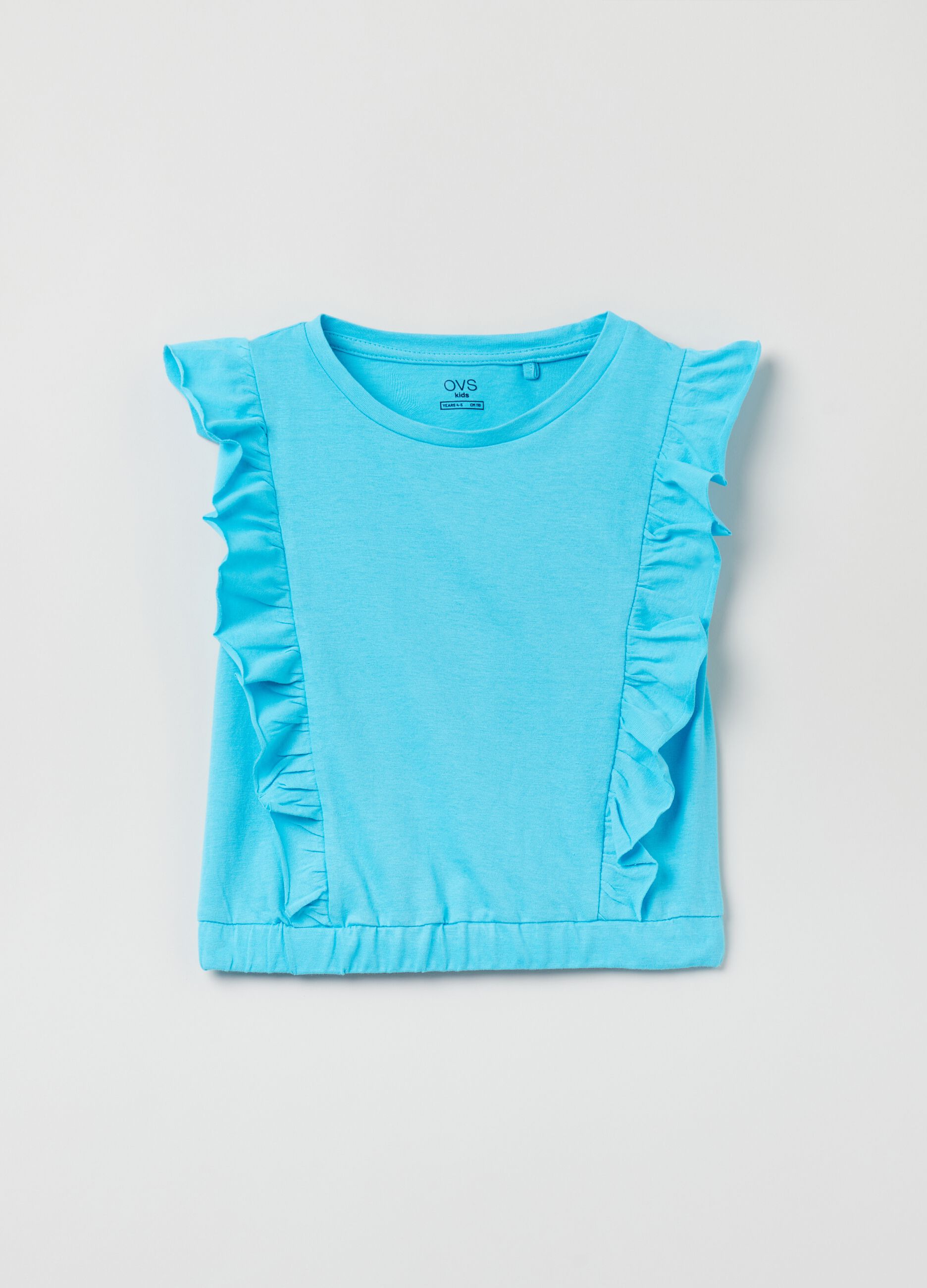 Sleeveless T-shirt with frills