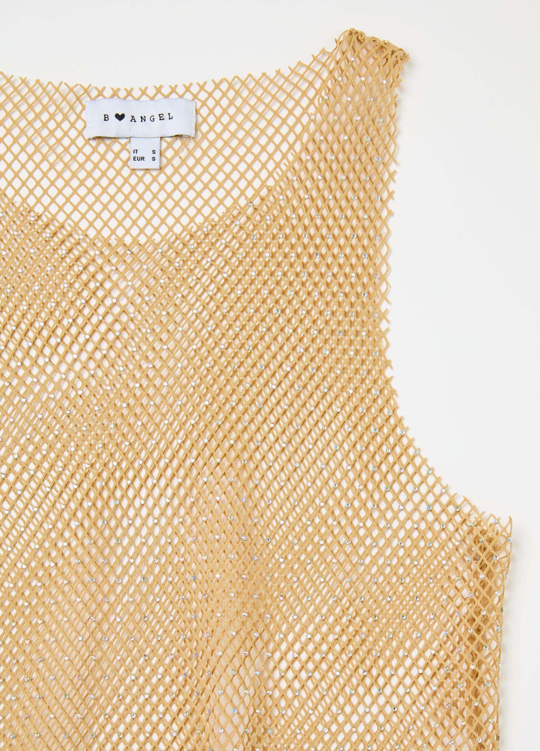 Mesh tank top with micro diamantés