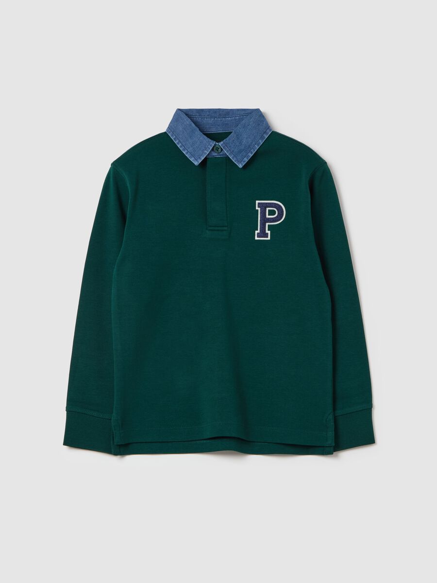 Polo shirt with long sleeves and bouclé patch_0