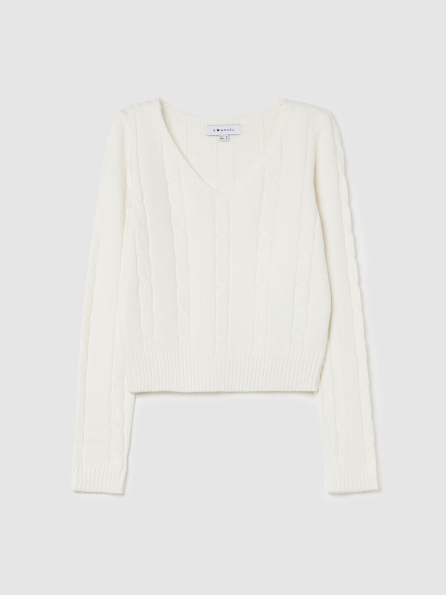 Cable-knit crop pullover with V neck_4