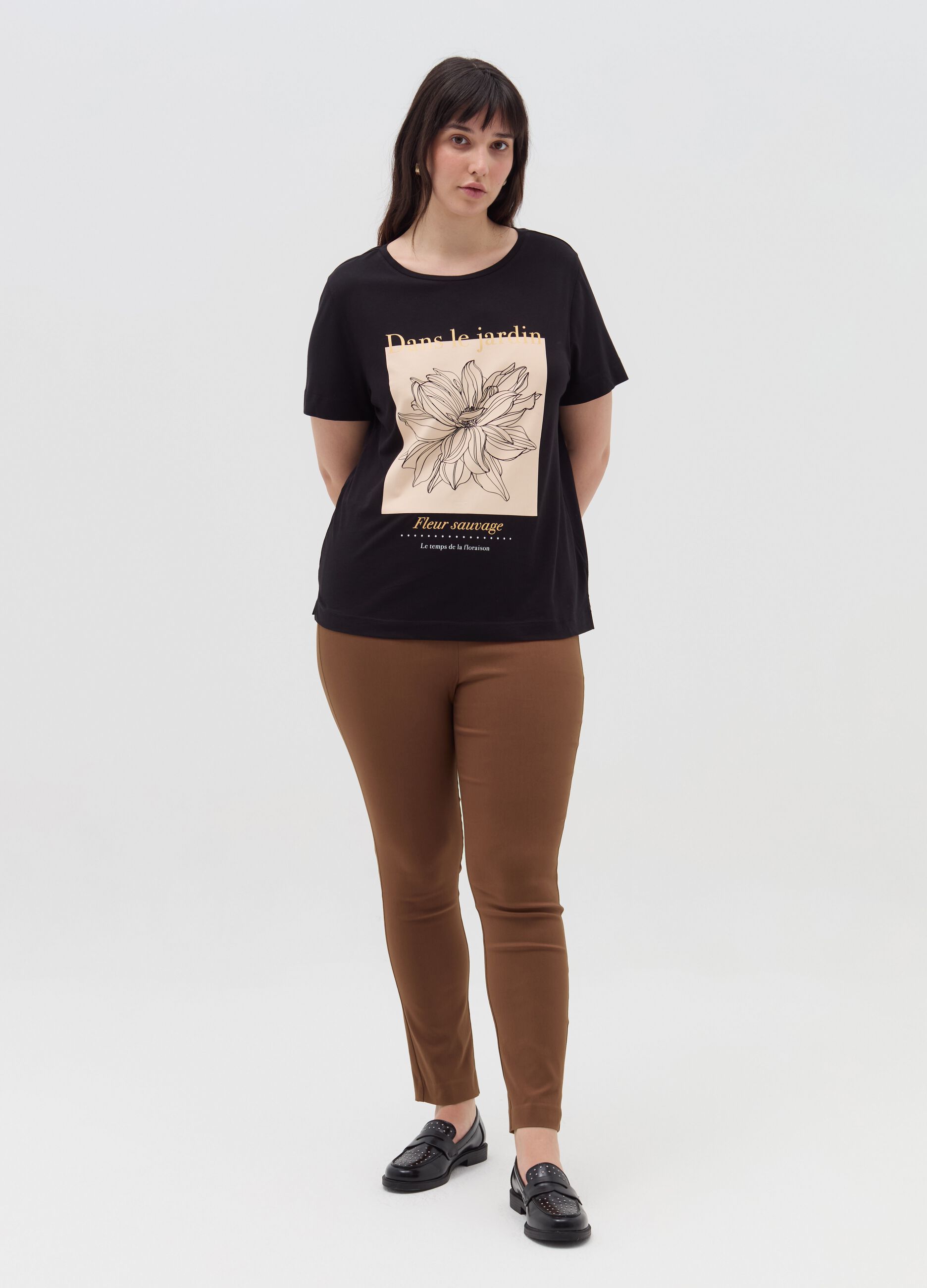 Curvy cotton T-shirt with print