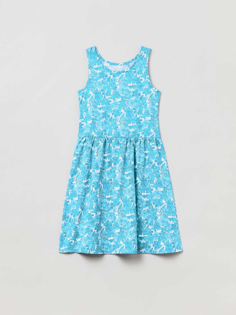 Sleeveless dress with floral pattern._0