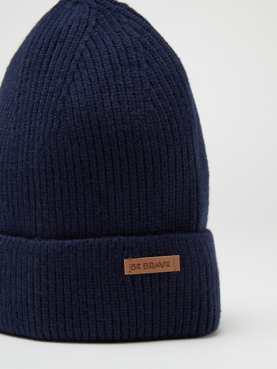 Knit hat with "Be Brave" patch_2