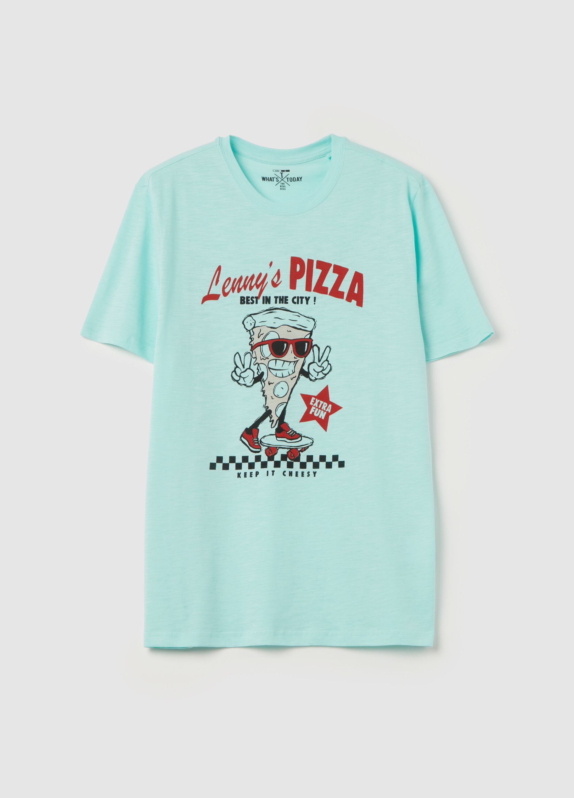 Slub jersey T-shirt with pizza print