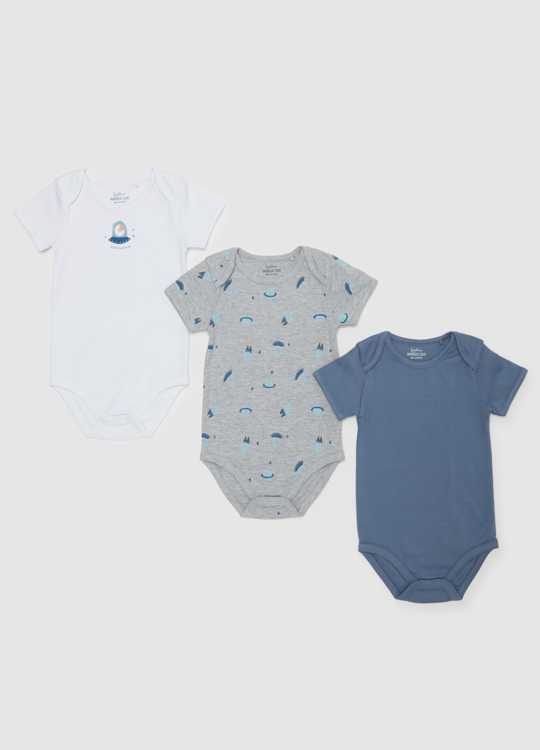 Three-pack bodysuits in organic cotton with print