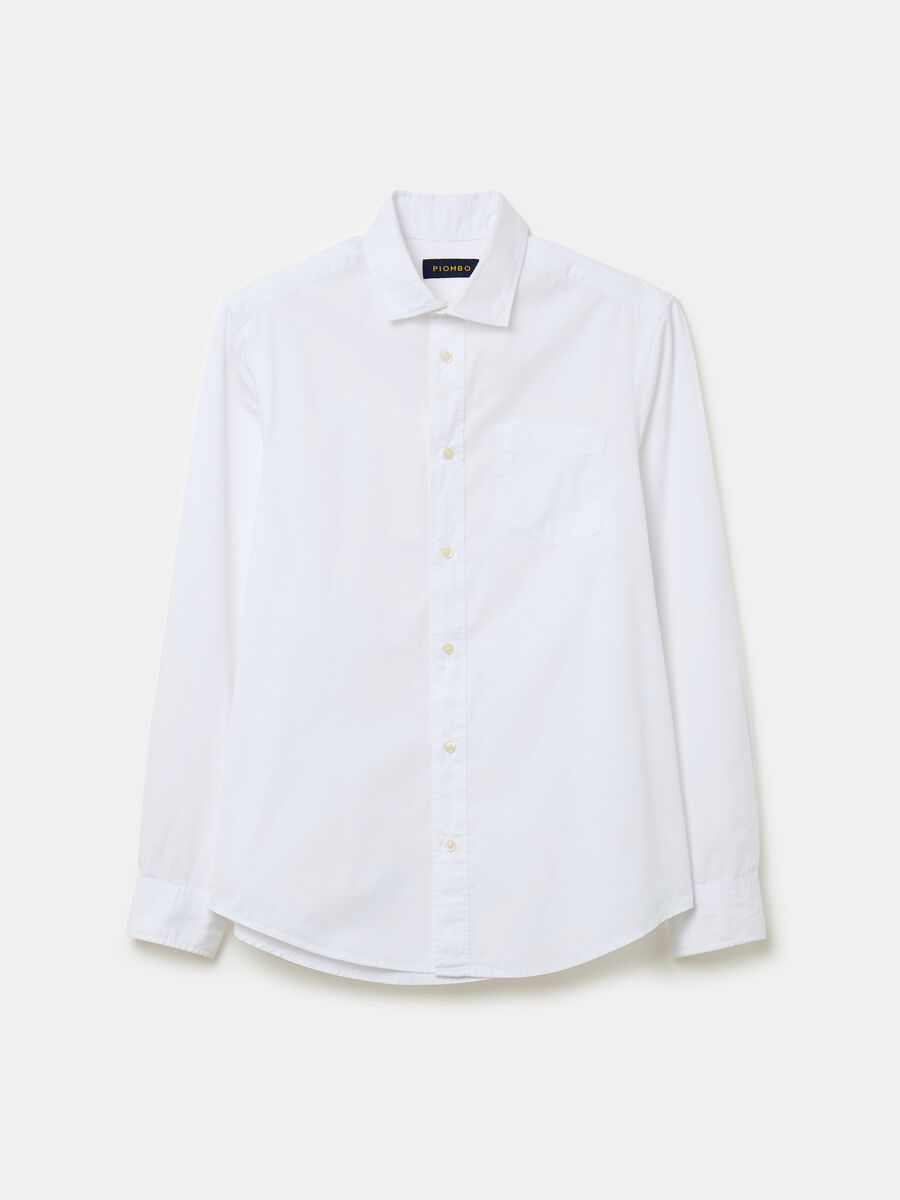 Camisa de algodón color liso con bolsillo_3