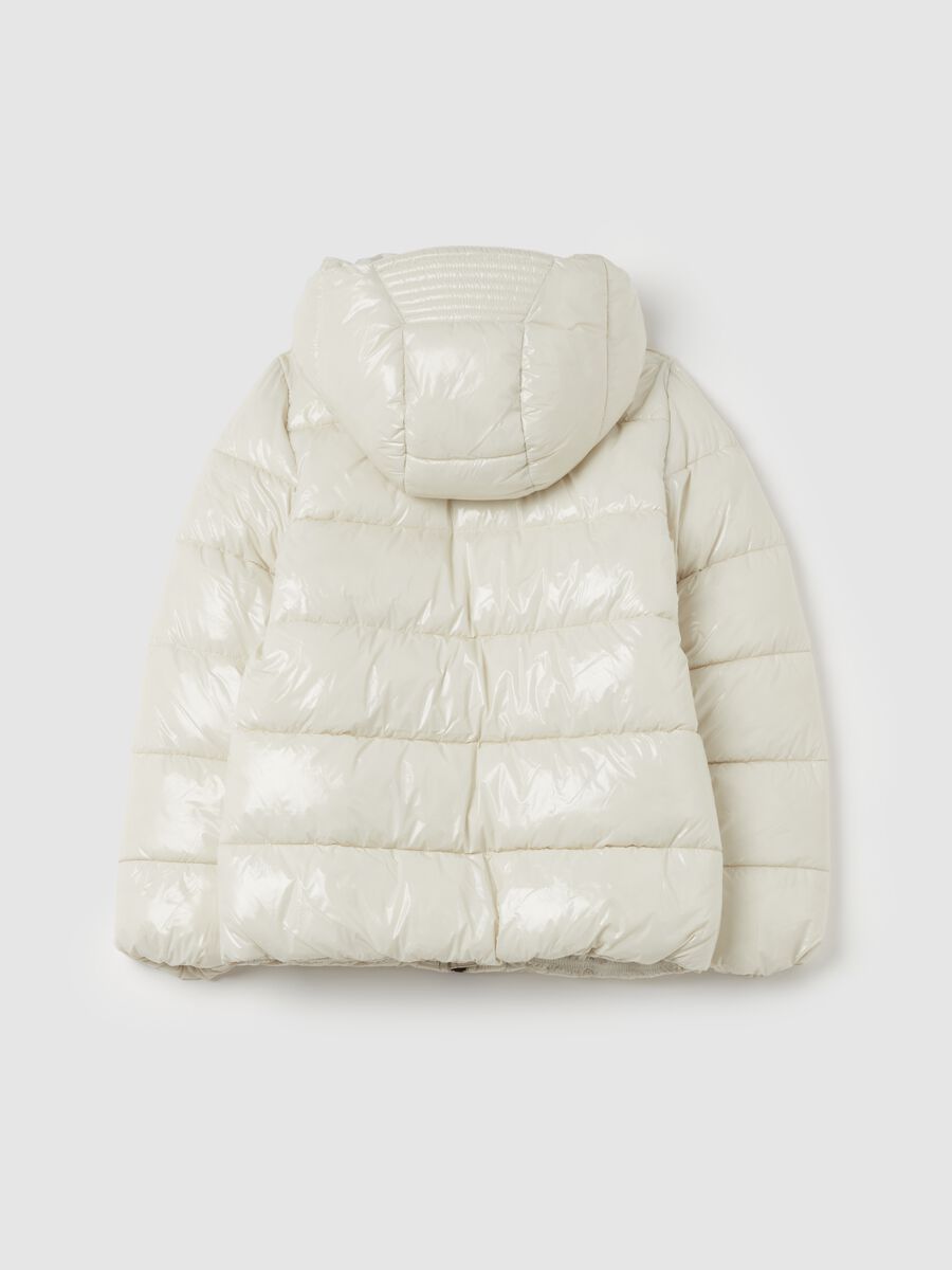 Shiny quilted padded jacket with hood_1