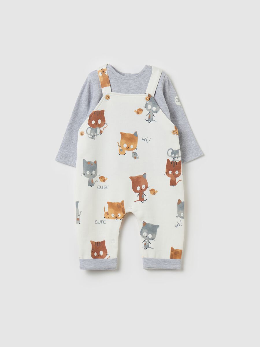 T-shirt and dungarees set in organic cotton with print_0