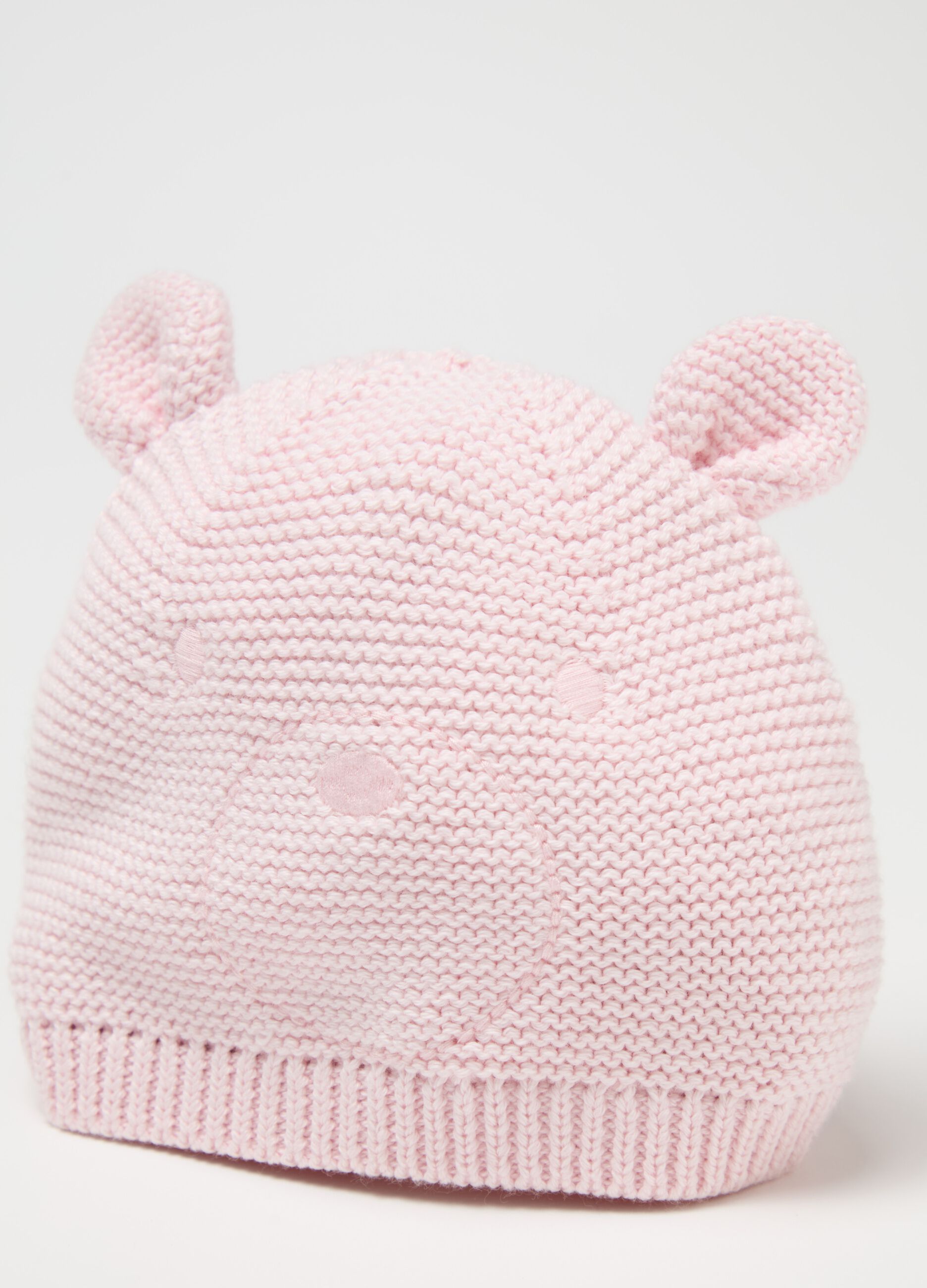 Hat with ears and teddy bear embroidery