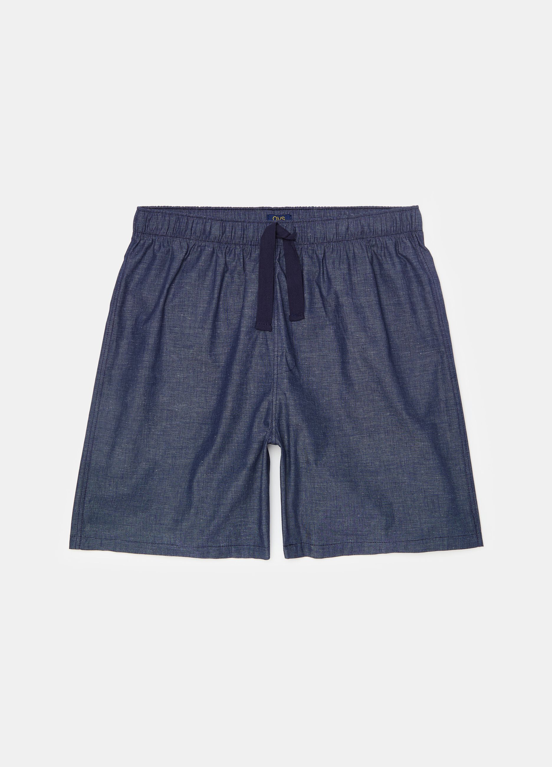 Pyjama shorts in cotton canvas with drawstring