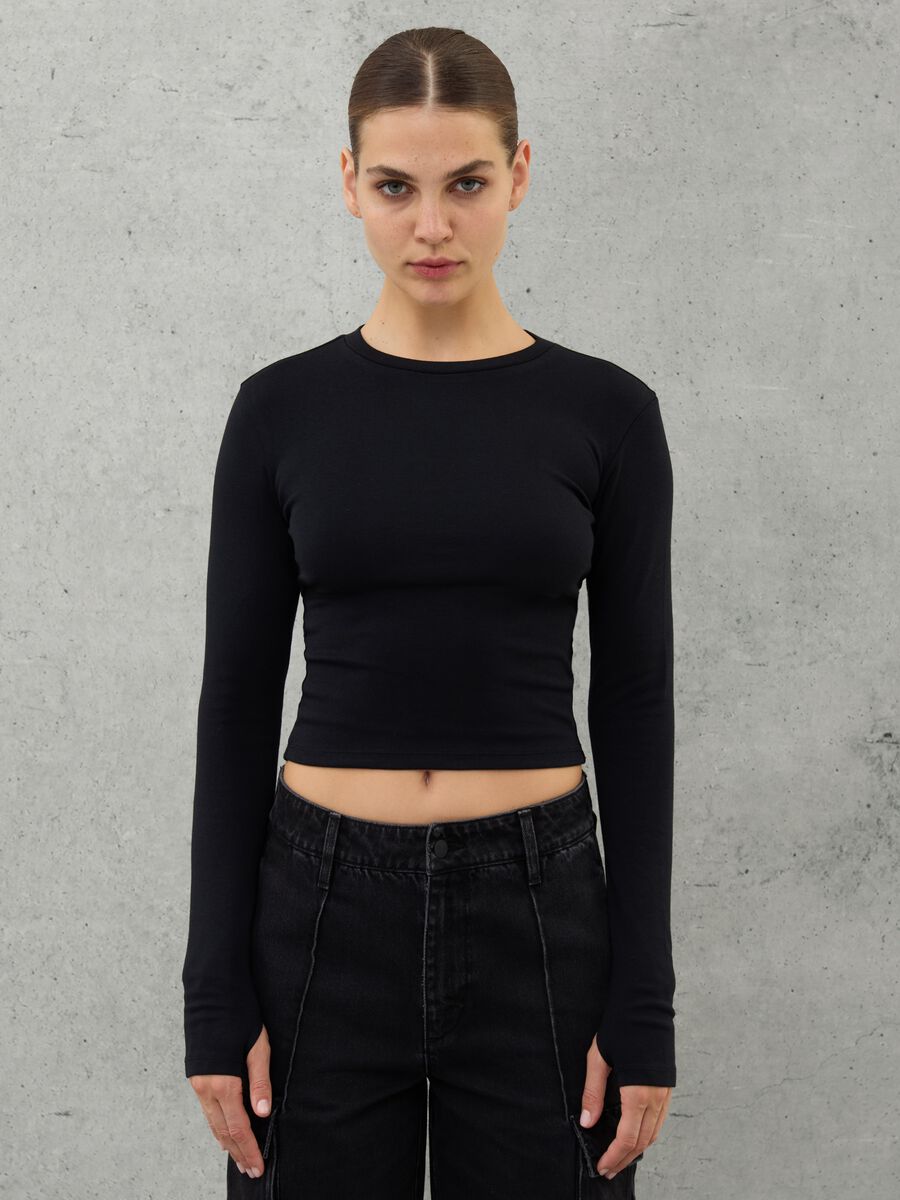 Crop Long-sleeved T-shirt Black_2