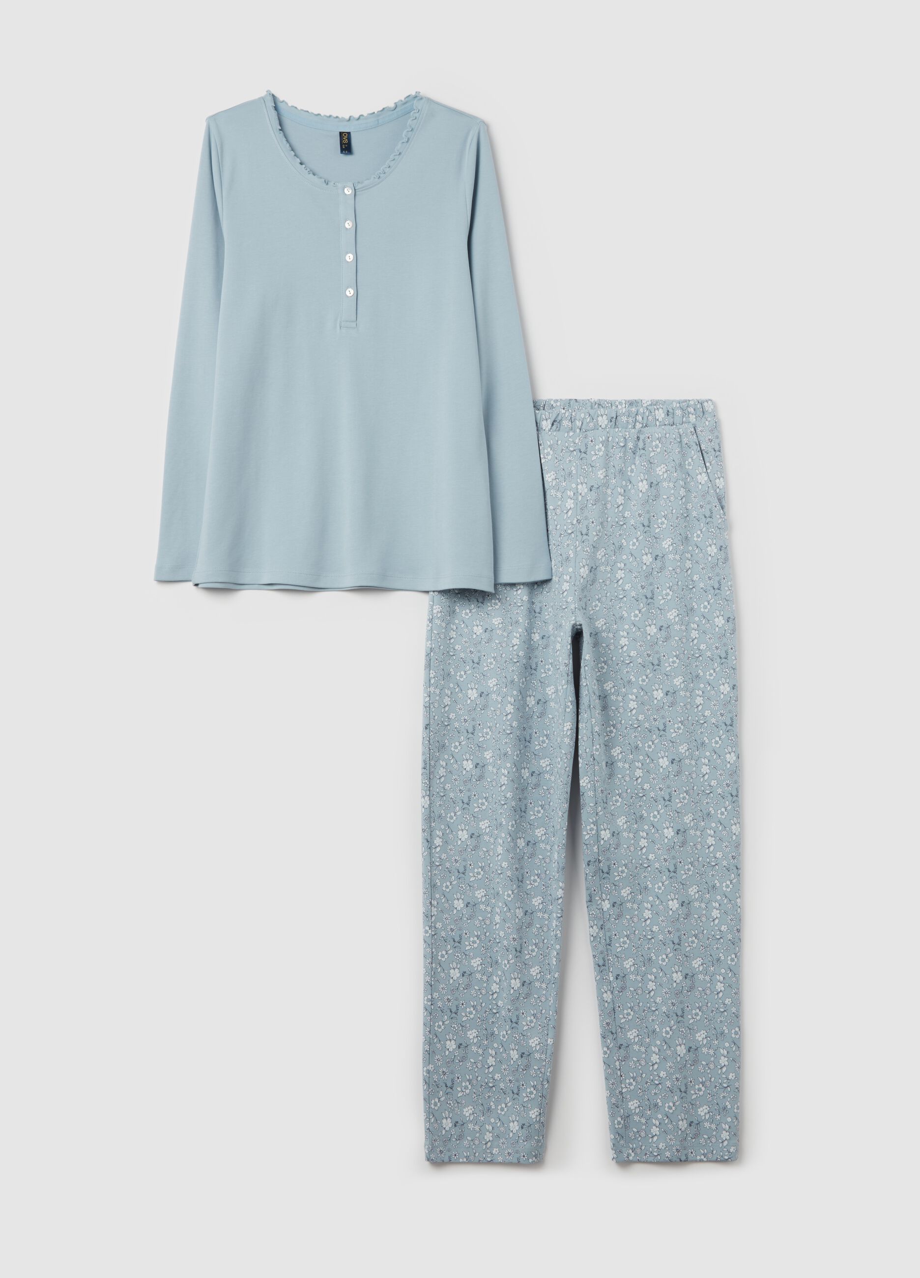 Full-length pyjamas with granddad neckline top