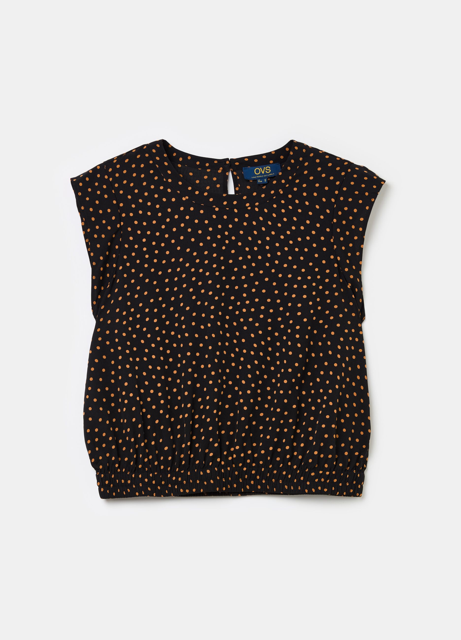 Sleeveless blouse with patterned flounce