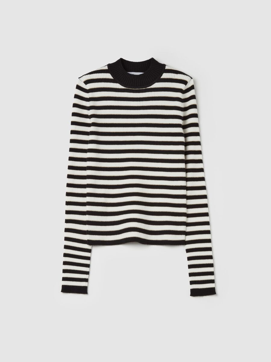 Ribbed T-shirt with striped pattern_0