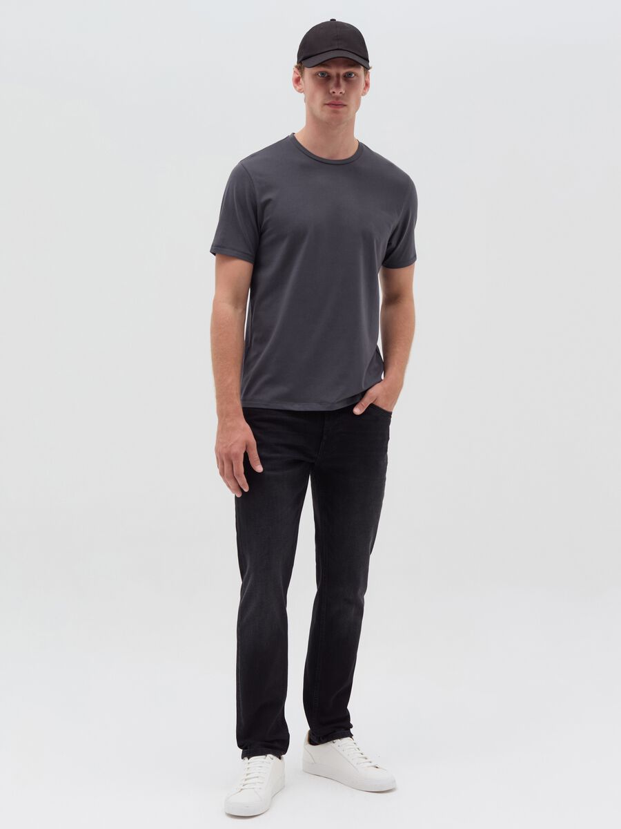 Stretch cotton T-shirt with crew-neck_0