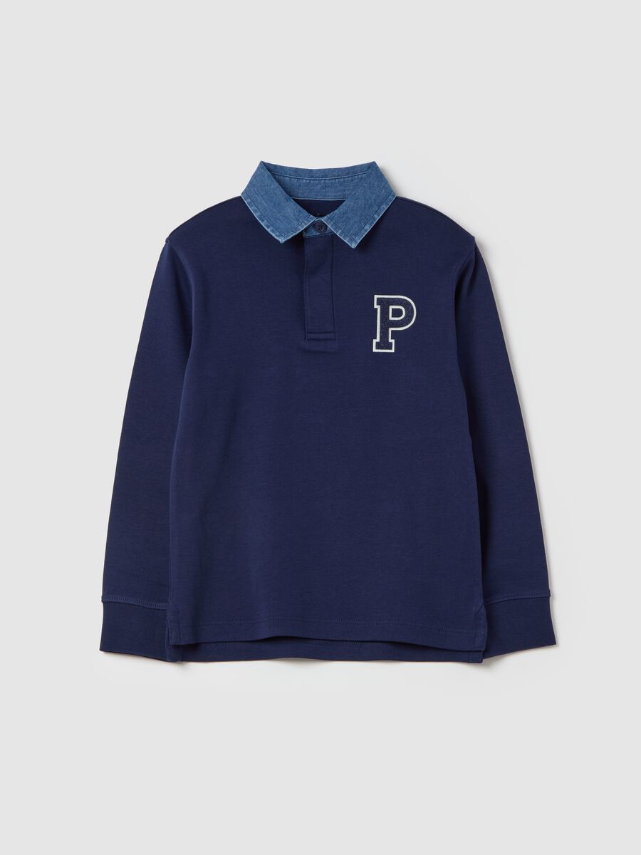 Polo shirt with long sleeves and bouclé patch_0