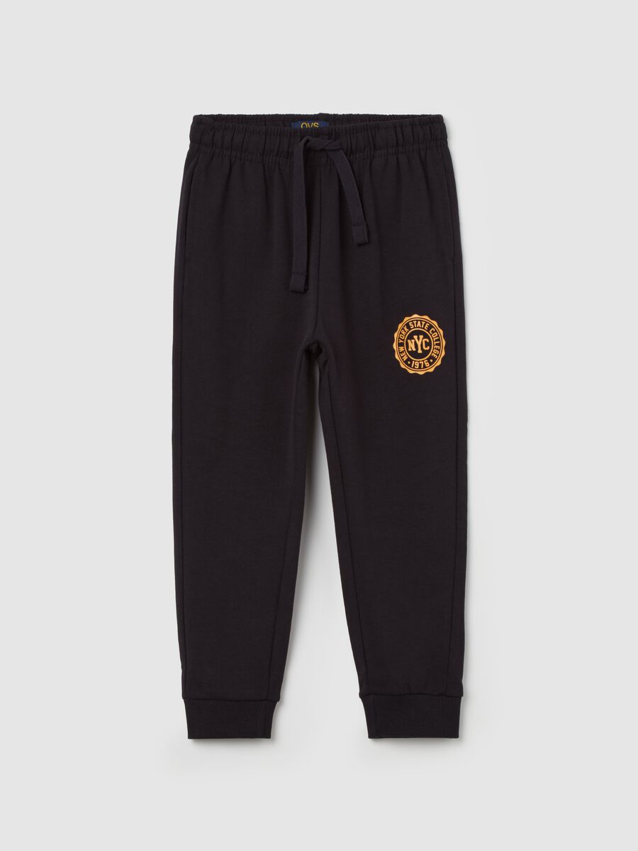 Joggers in cotone bio con coulisse e stampa_0