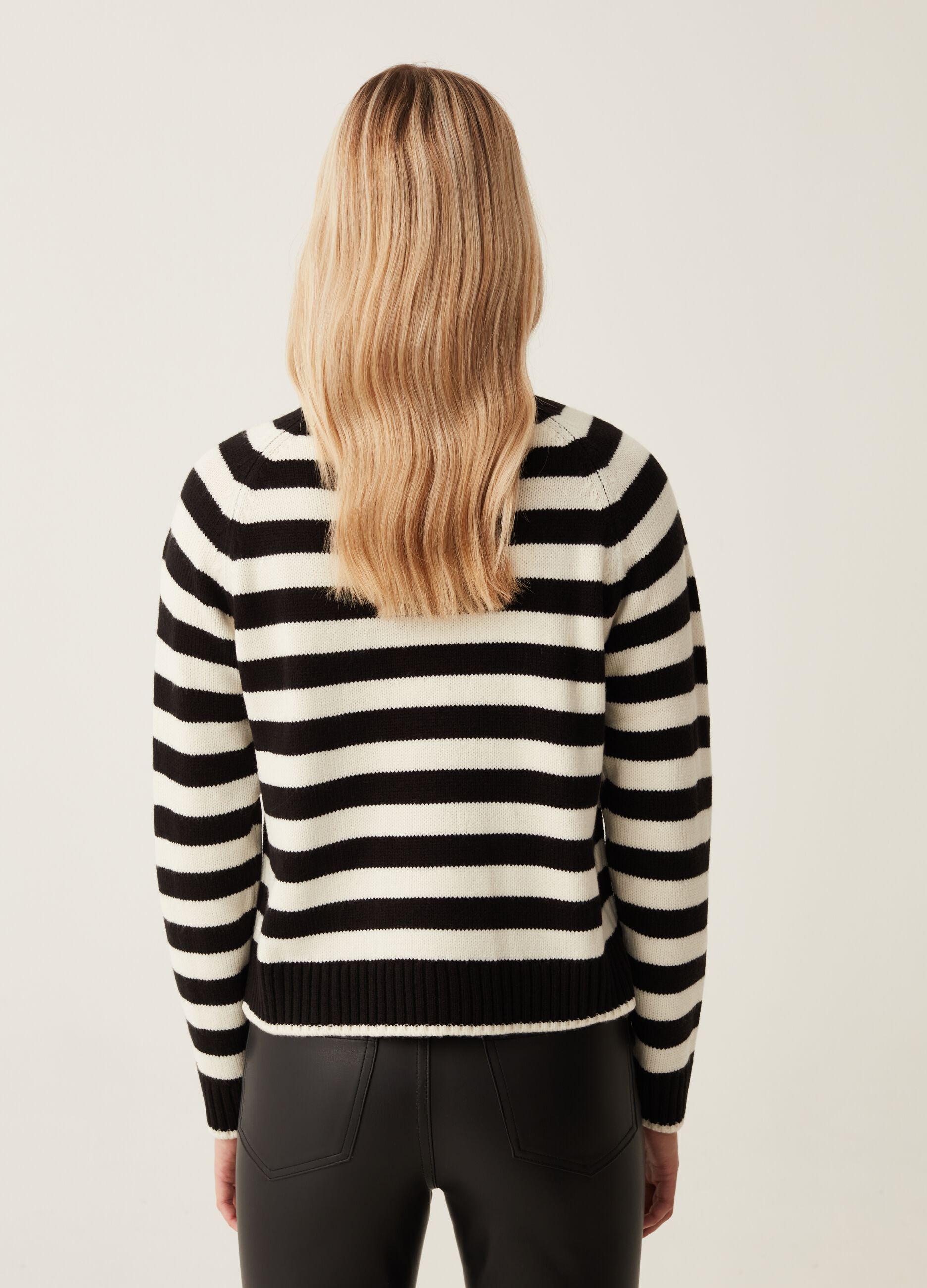 Striped pullover with mock neck