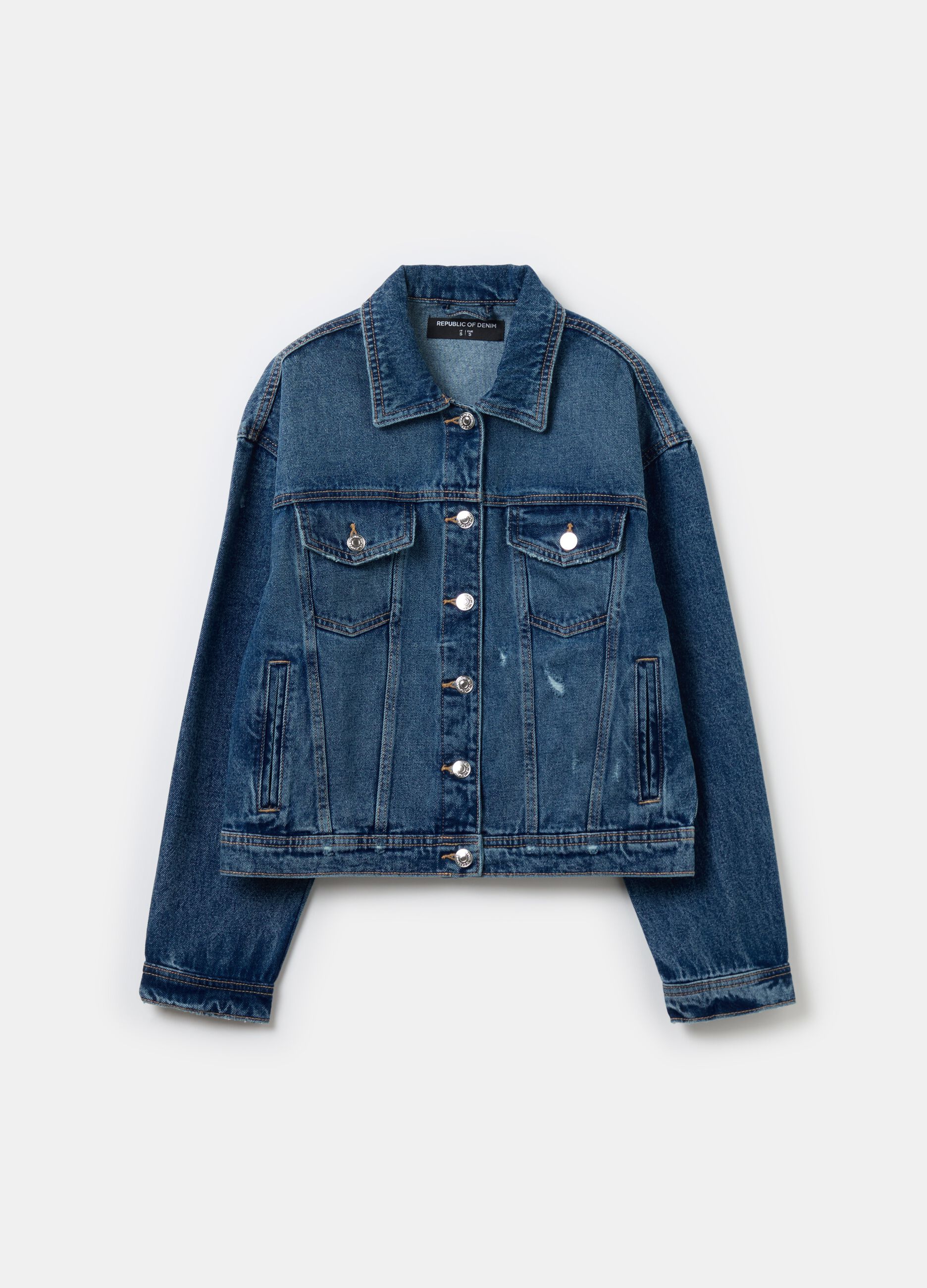 Denim jacket with abrasions